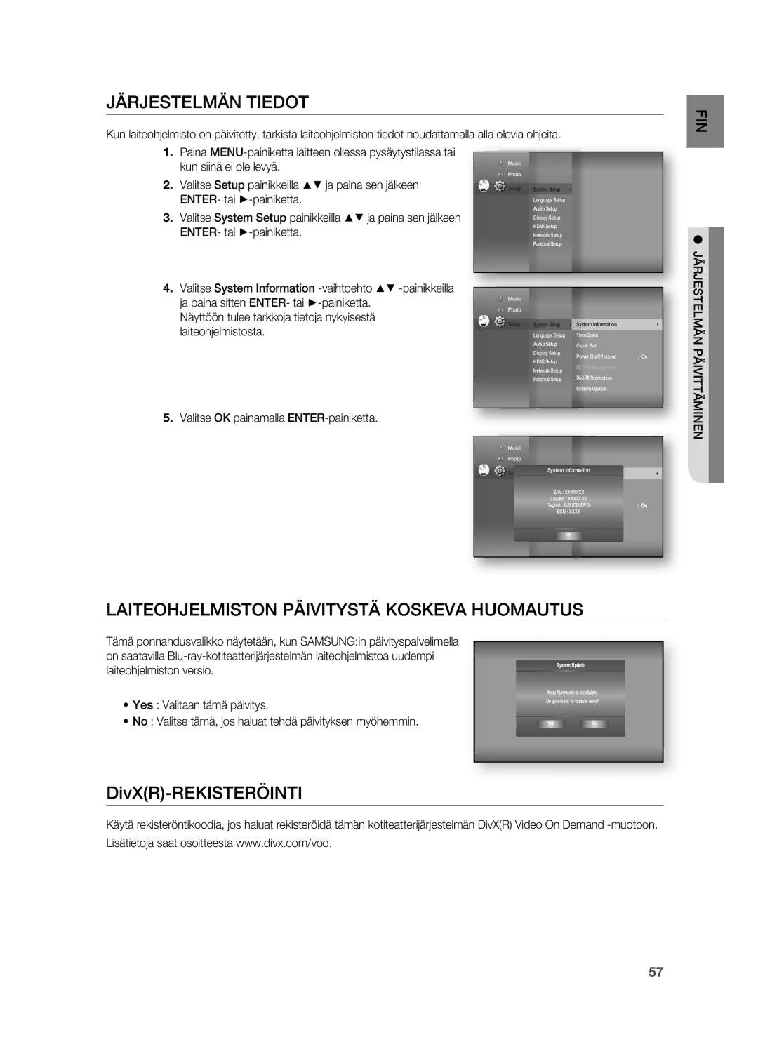 Samsung HT-BD6200R/XEE manual Järjestelmän Tiedot, Laiteohjelmiston Päivitystä Koskeva Huomautus, Laiteohjelmistosta 