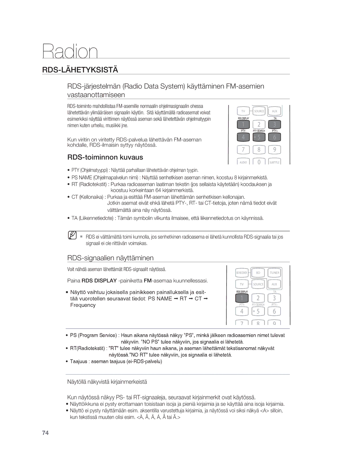 Samsung HT-BD6200R/XEE manual Rds-Lähetyksistä, RDS-toiminnon kuvaus, RDS-signaalien näyttäminen 