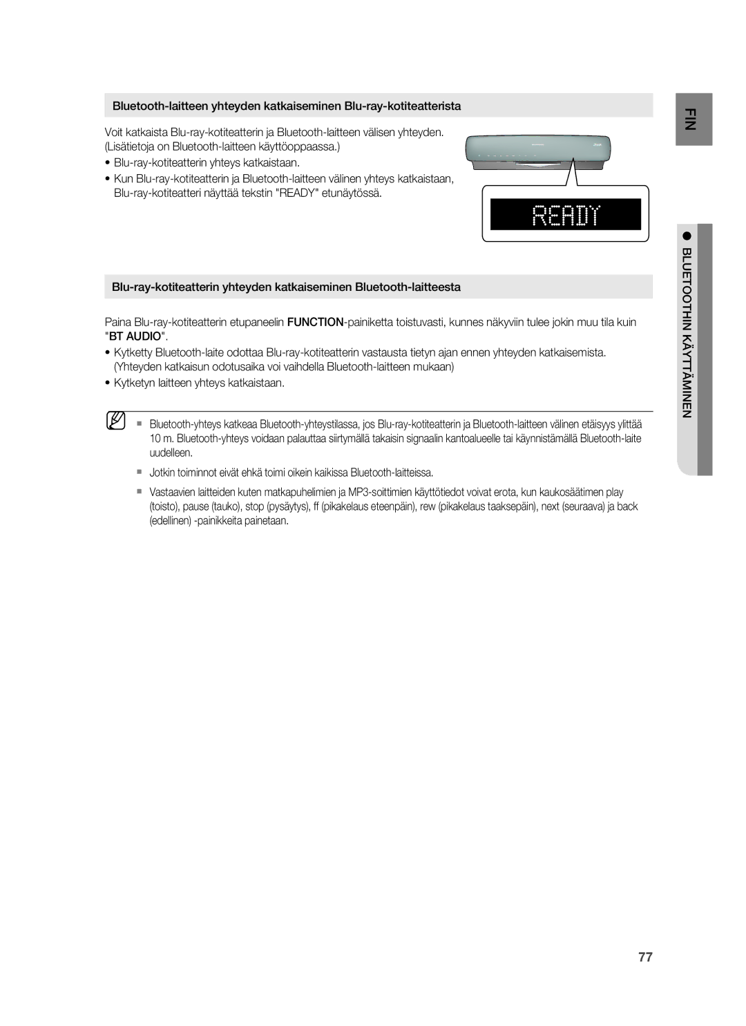 Samsung HT-BD6200R/XEE manual Bluetoothin Käyttäminen 