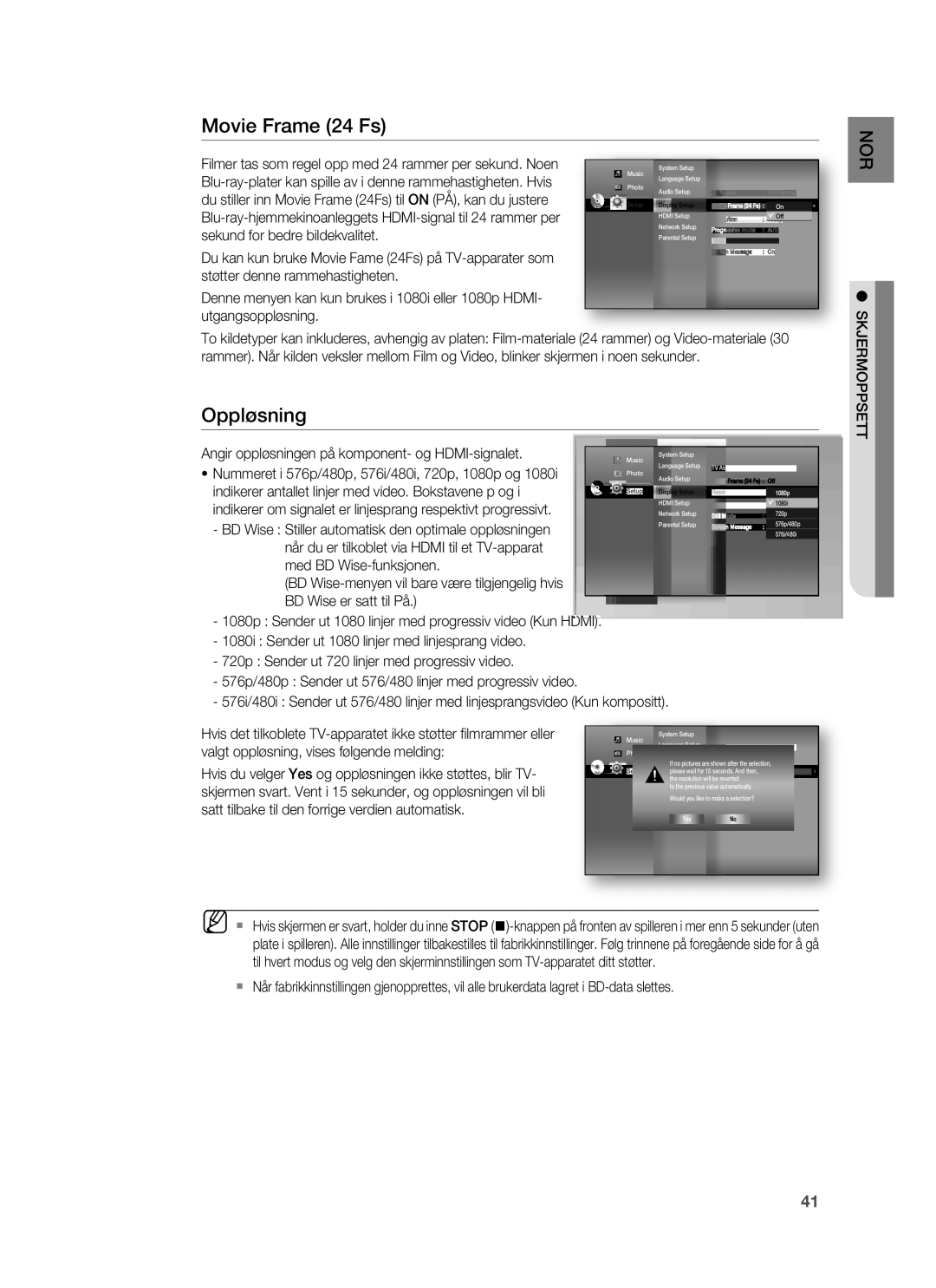 Samsung HT-BD6200R/XEE manual Movie Frame 24 Fs, Oppløsning 