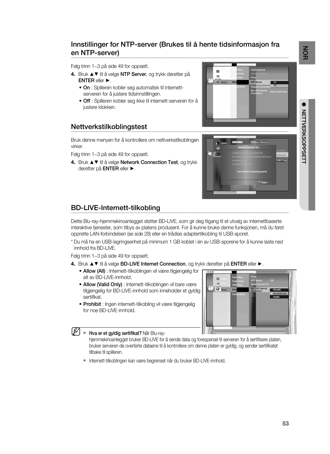 Samsung HT-BD6200R/XEE manual BD-LIVE-Internett-tilkobling 