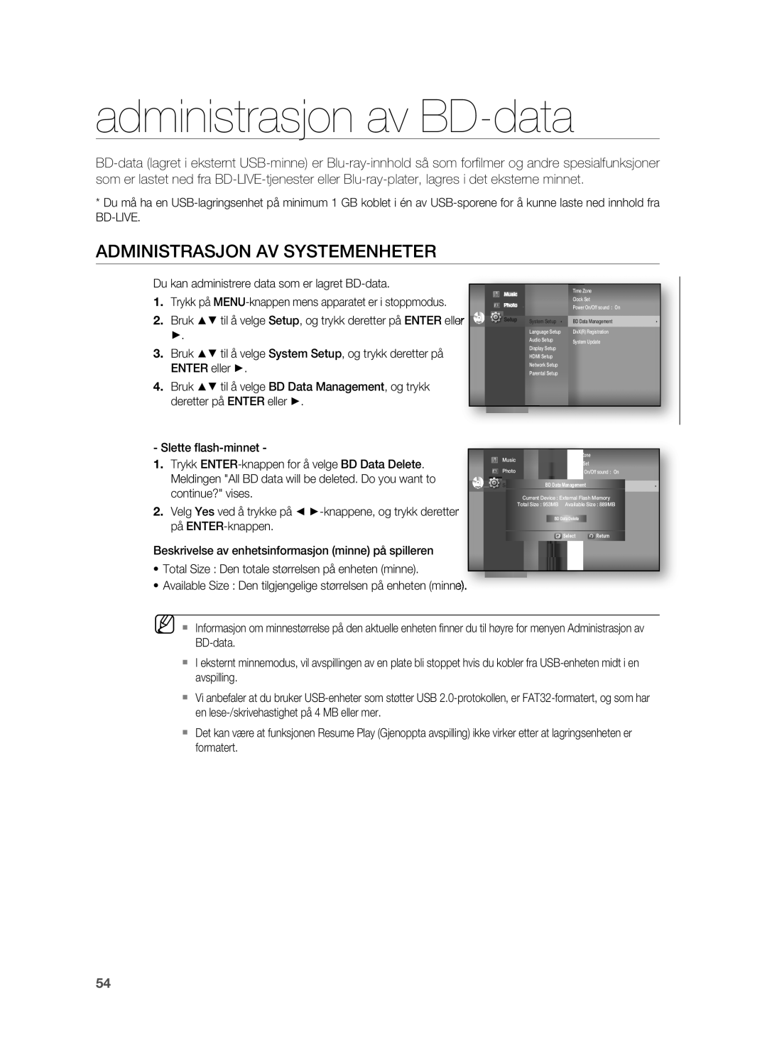 Samsung HT-BD6200R/XEE manual Administrasjon av BD-data, Administrasjon AV Systemenheter 