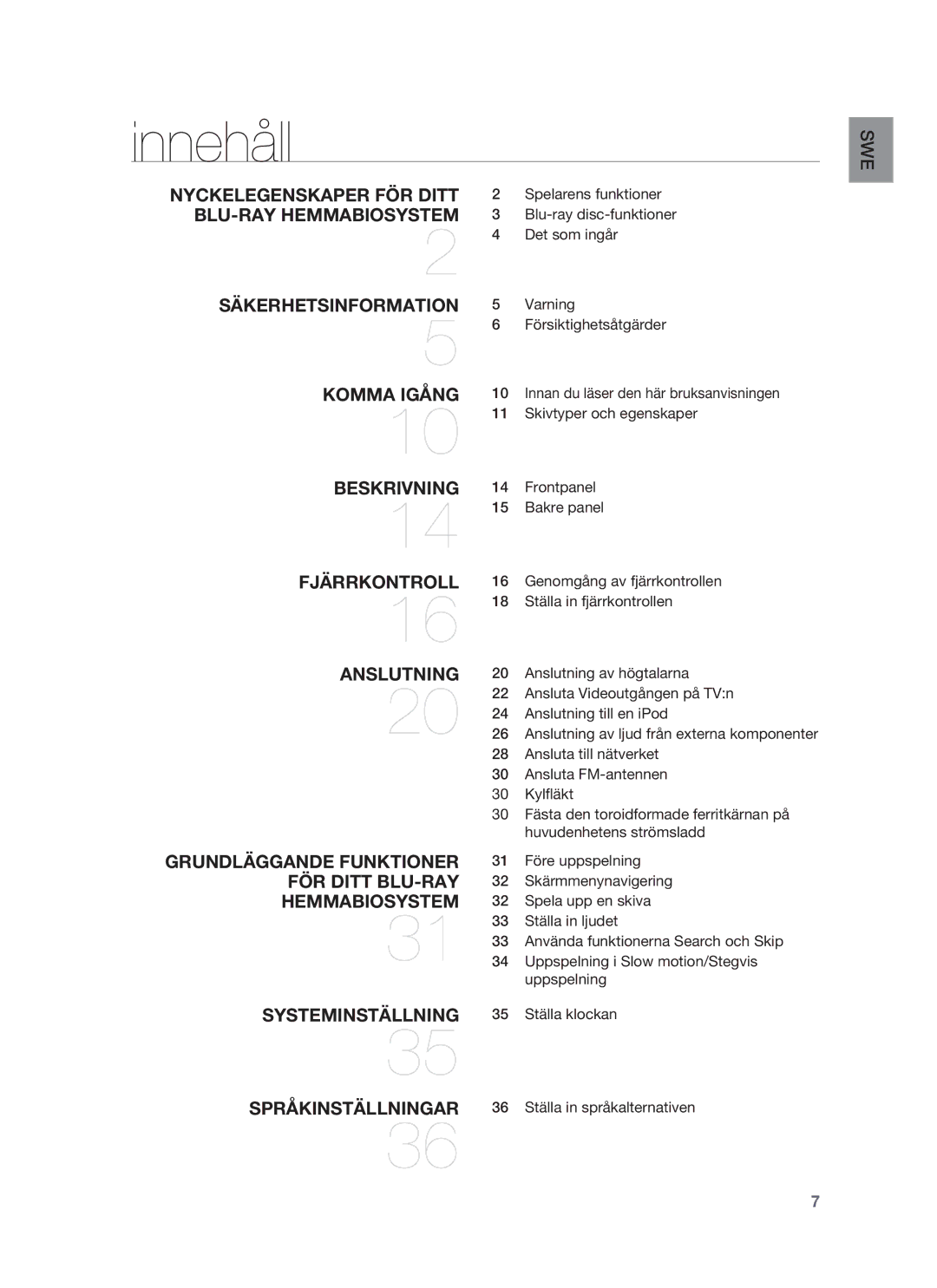 Samsung HT-BD6200R/XEE manual Innehåll 