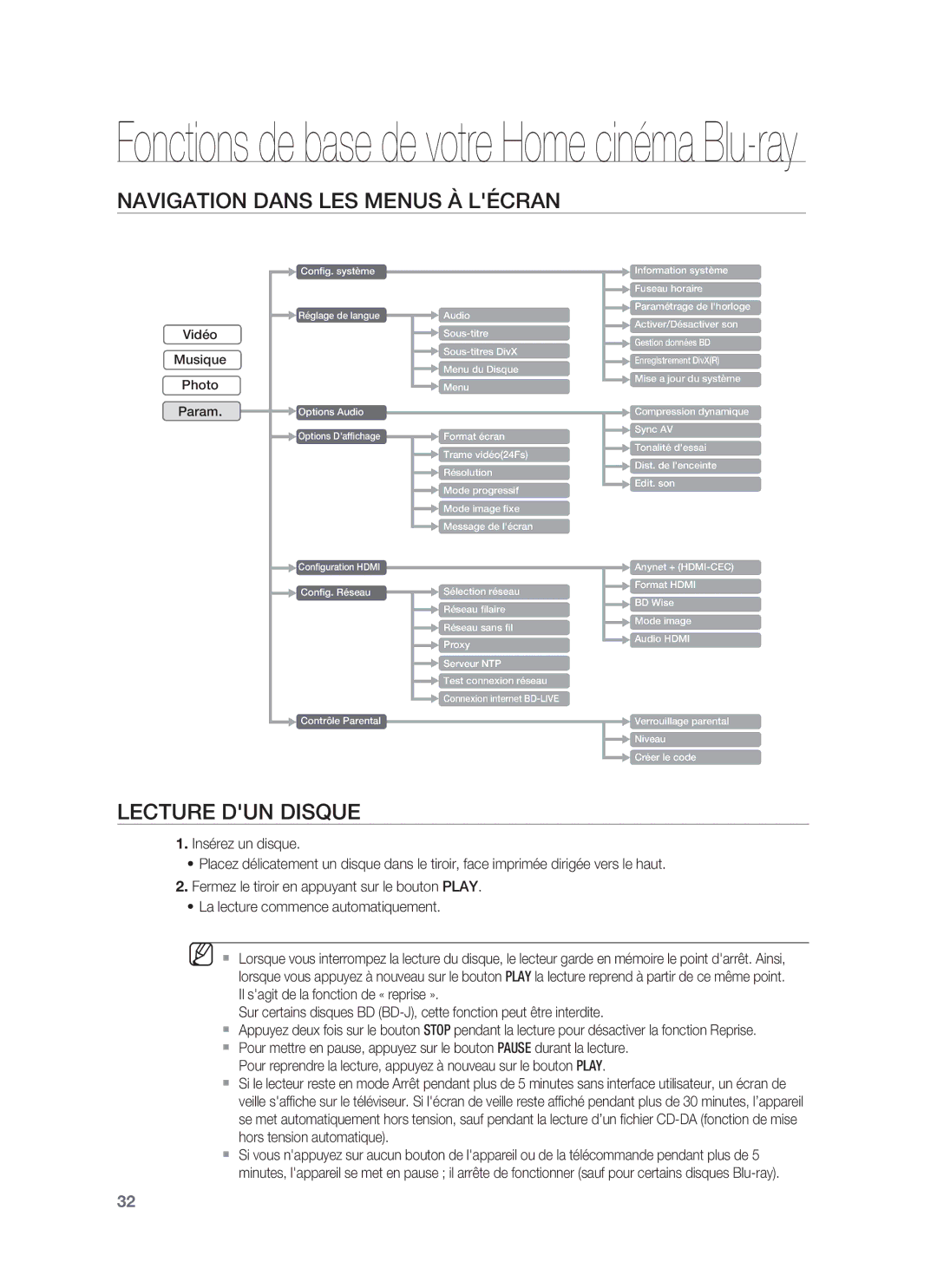 Samsung HT-BD6200R/XEF manual Navigation Dans LES Menus À Lécran, Lecture DUN Disque 