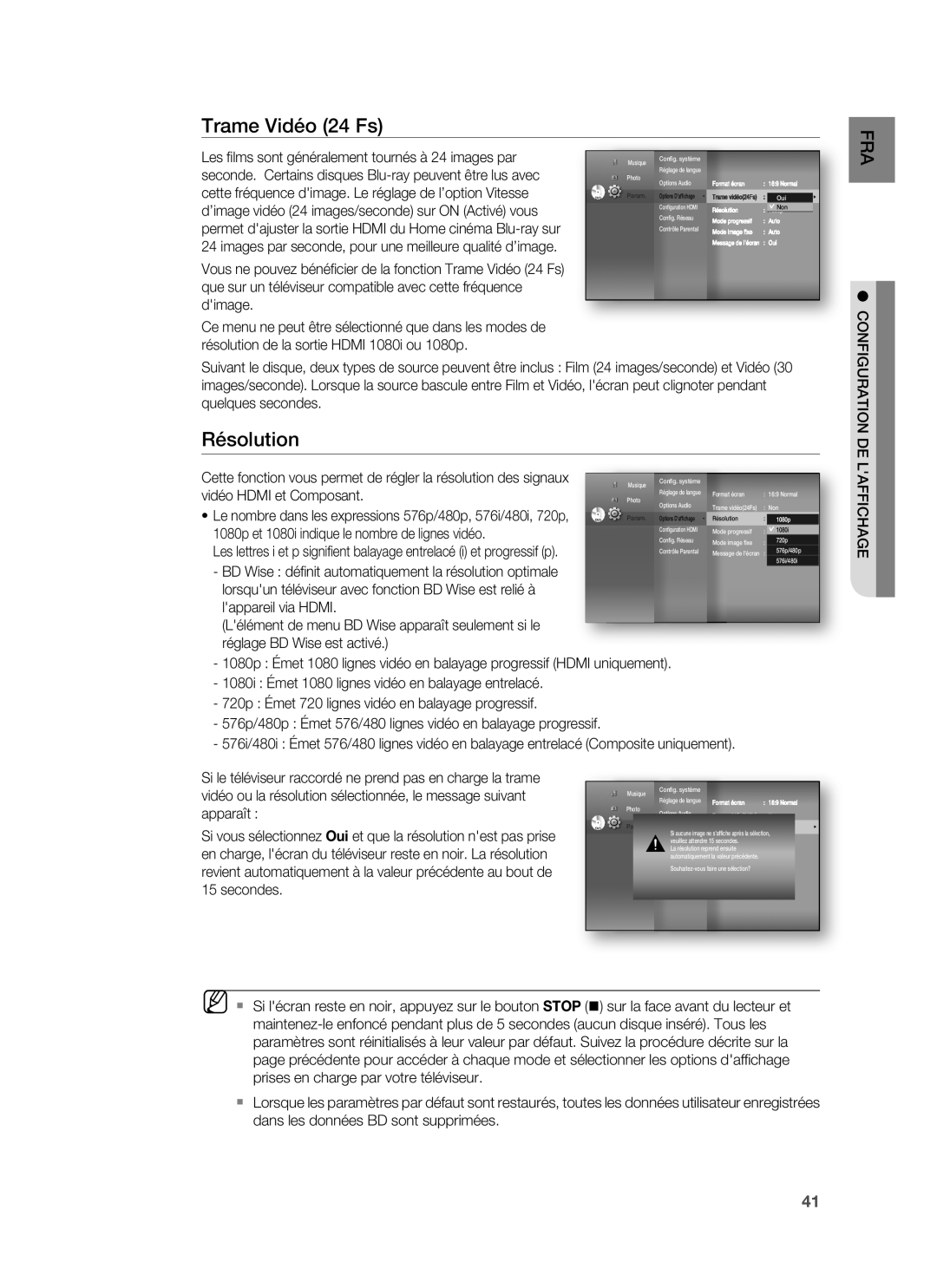 Samsung HT-BD6200R/XEF Les ﬁlms sont généralement tournés à 24 images par, Résolution de la sortie Hdmi 1080i ou 1080p 