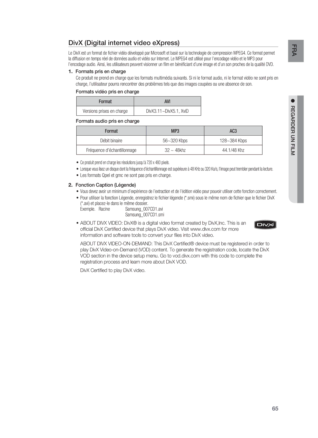 Samsung HT-BD6200R/XEF manual DivX Digital internet video eXpress, Avi 