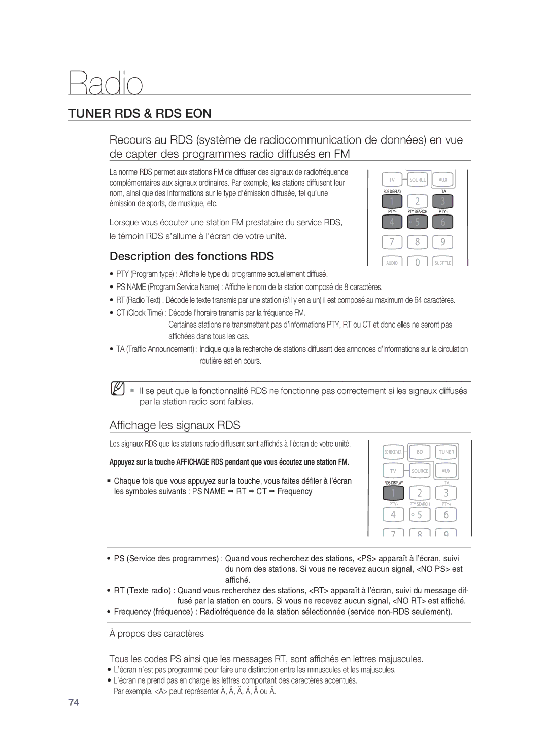 Samsung HT-BD6200R/XEF manual Tuner RDS & RDS EON, Description des fonctions RDS, Afﬁ chage les signaux RDS 