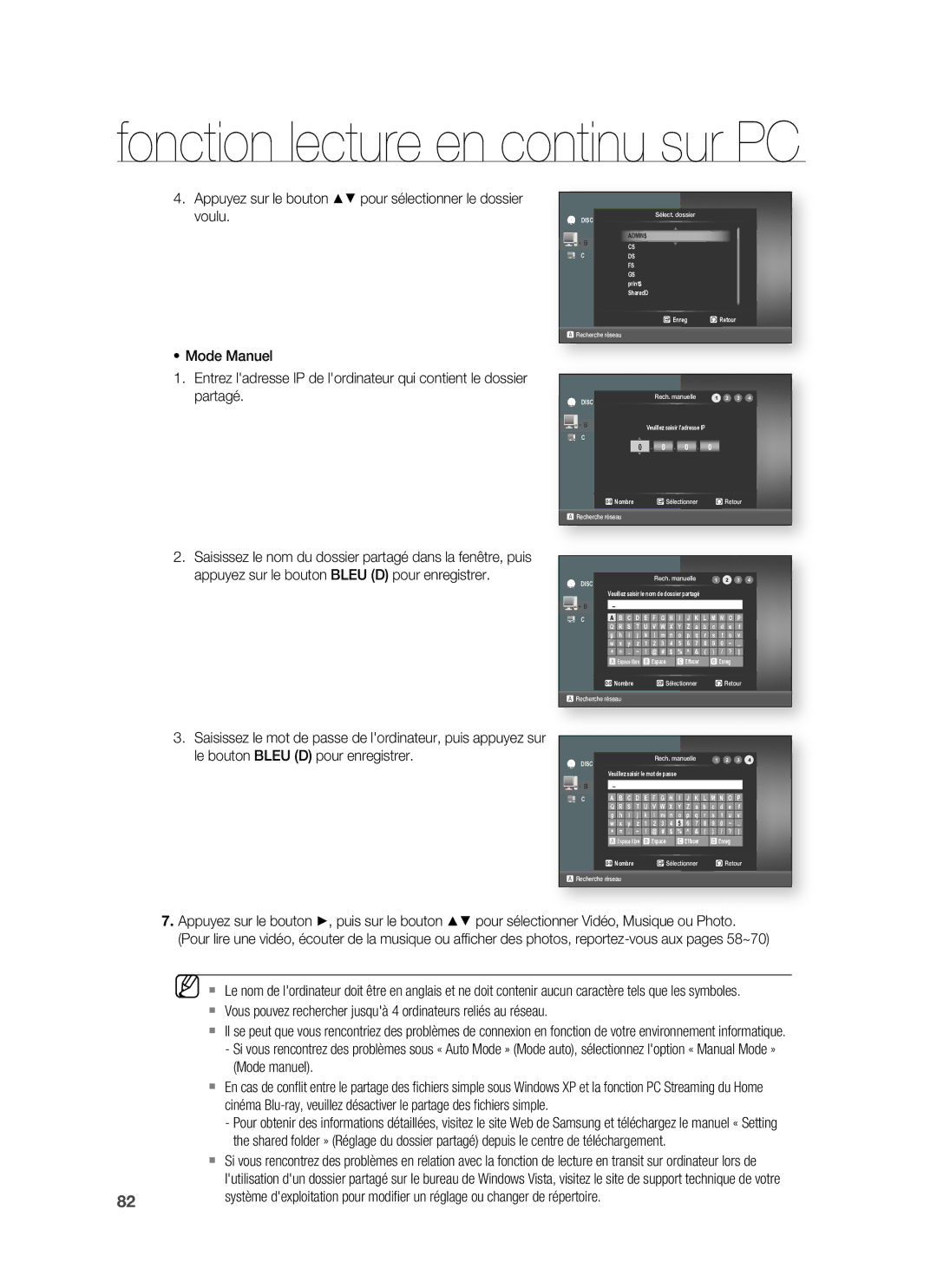 Samsung HT-BD6200R/XEF manual Fonction lecture en continu sur PC 