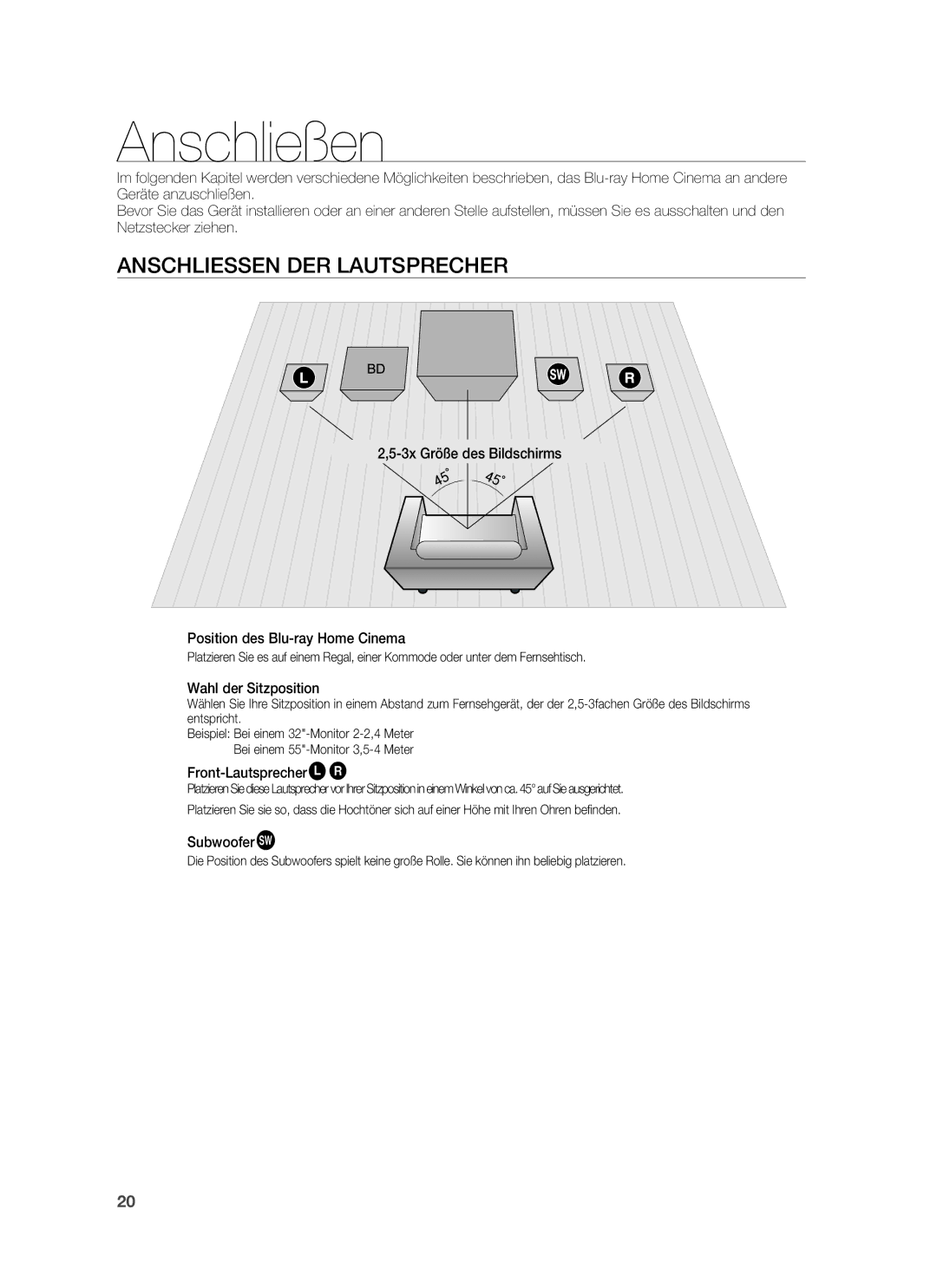 Samsung HT-BD6200R/XEF manual Anschließen, Anschliessen DER Lautsprecher 