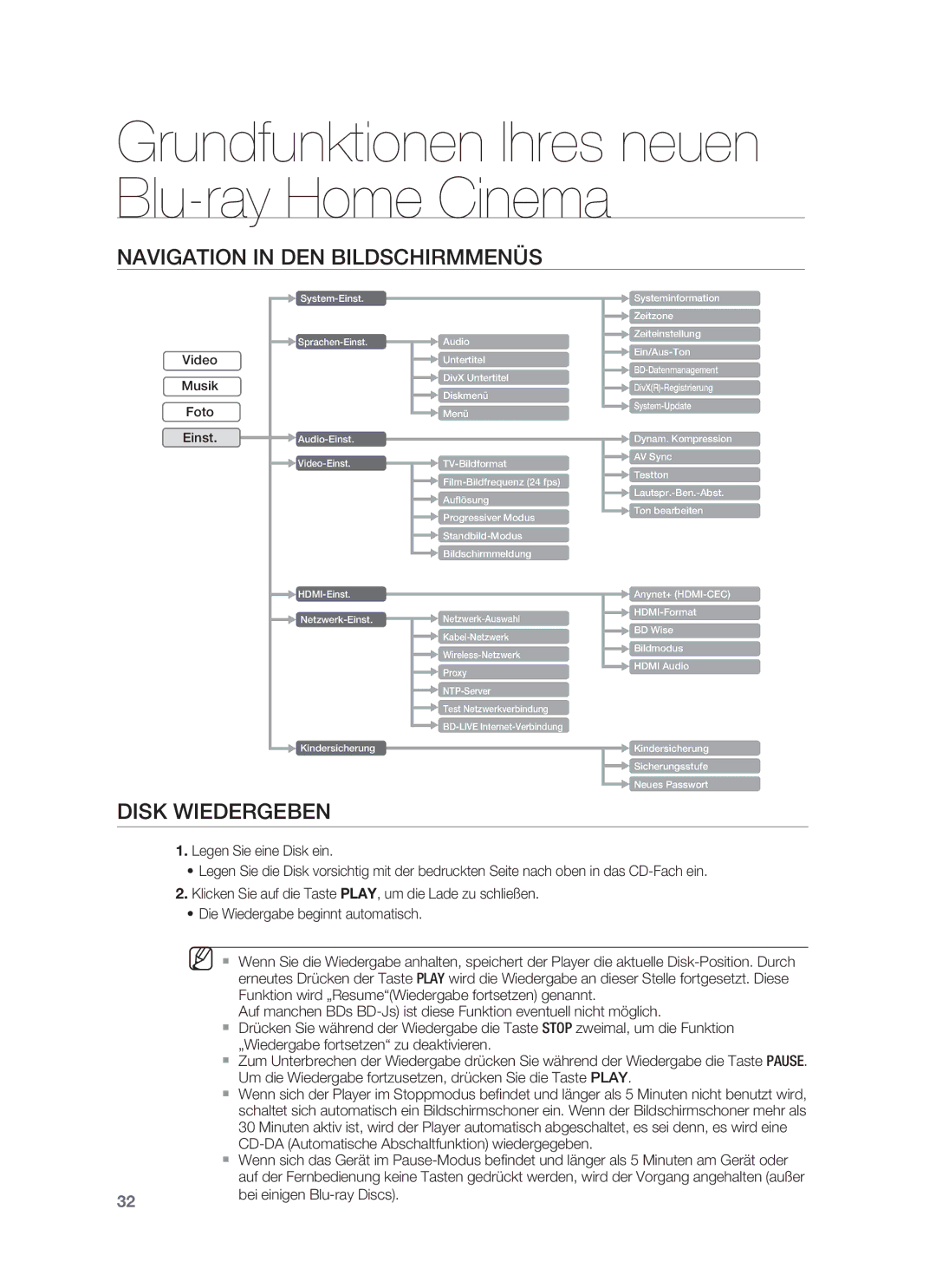 Samsung HT-BD6200R/XEF manual Navigation in DEN Bildschirmmenüs, Disk Wiedergeben, Bei einigen Blu-ray Discs 