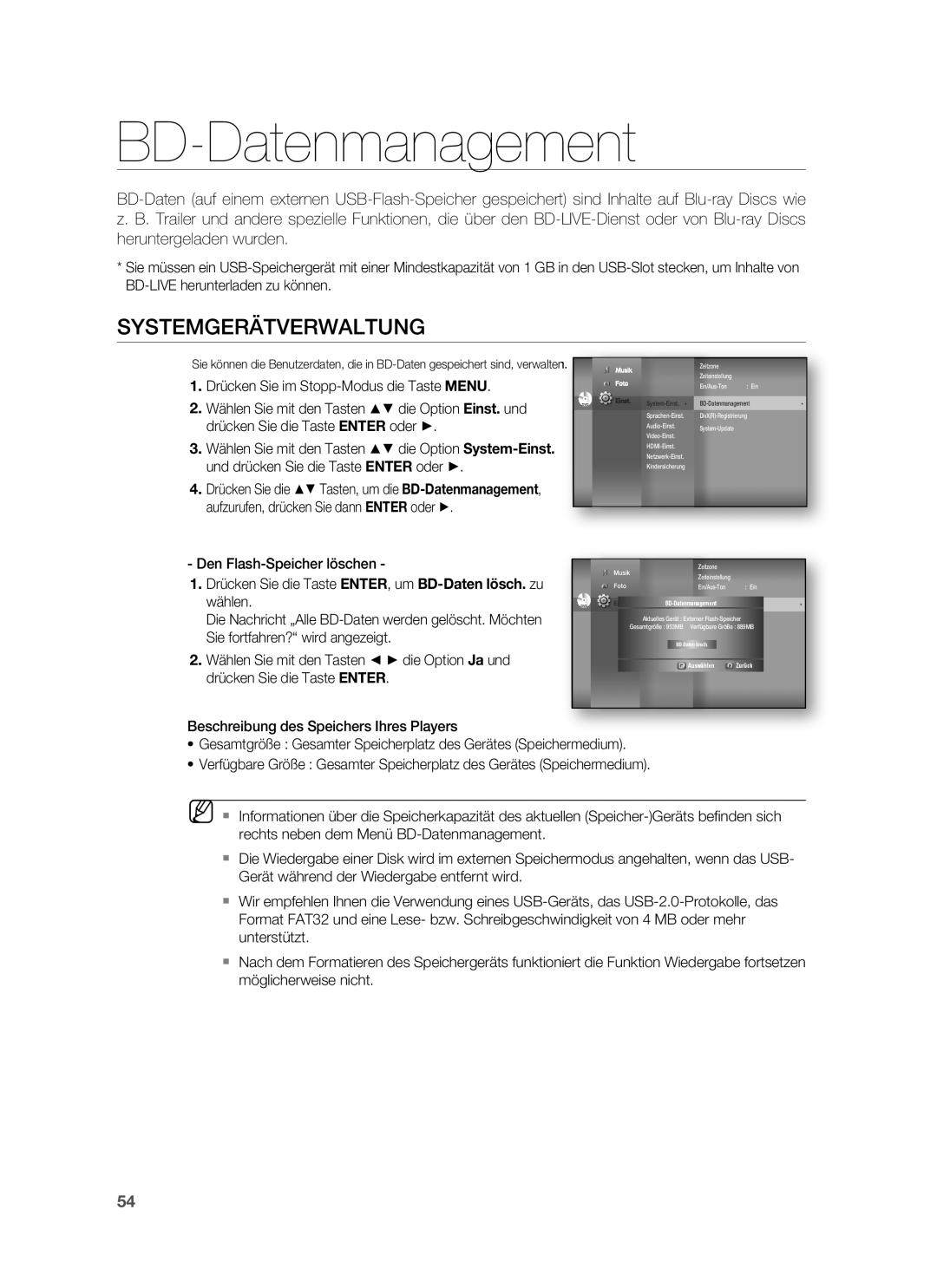 Samsung HT-BD6200R/XEF manual BD-Datenmanagement, Systemgerätverwaltung, HDMI-Einst.BD-Daten lösch, Auswählen Zurück 