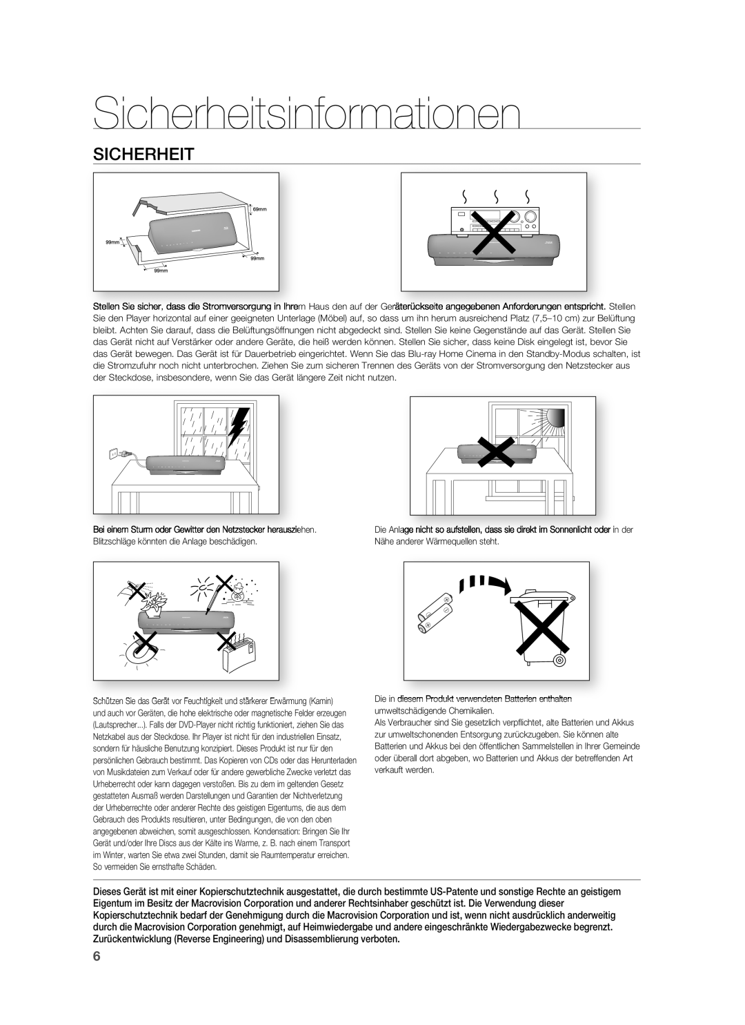 Samsung HT-BD6200R/XEF manual Sicherheit 