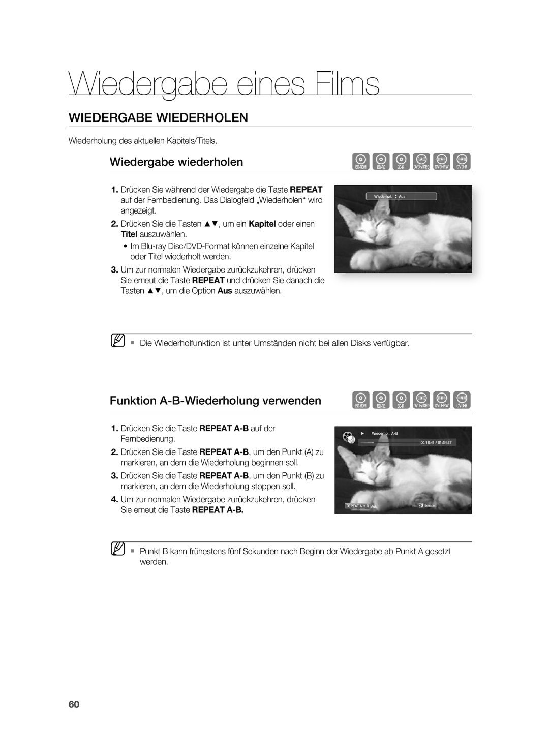 Samsung HT-BD6200R/XEF manual Wiedergabe Wiederholen, Wiedergabe wiederholen, Funktion A-B-Wiederholung verwenden hgfZCV 