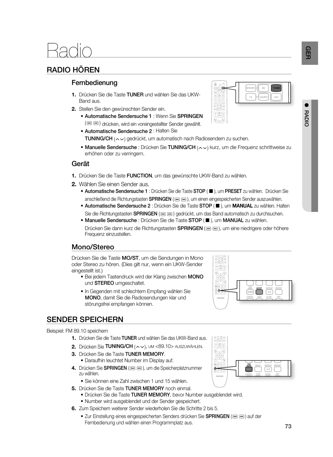 Samsung HT-BD6200R/XEF manual Radio Hören, Sender Speichern 