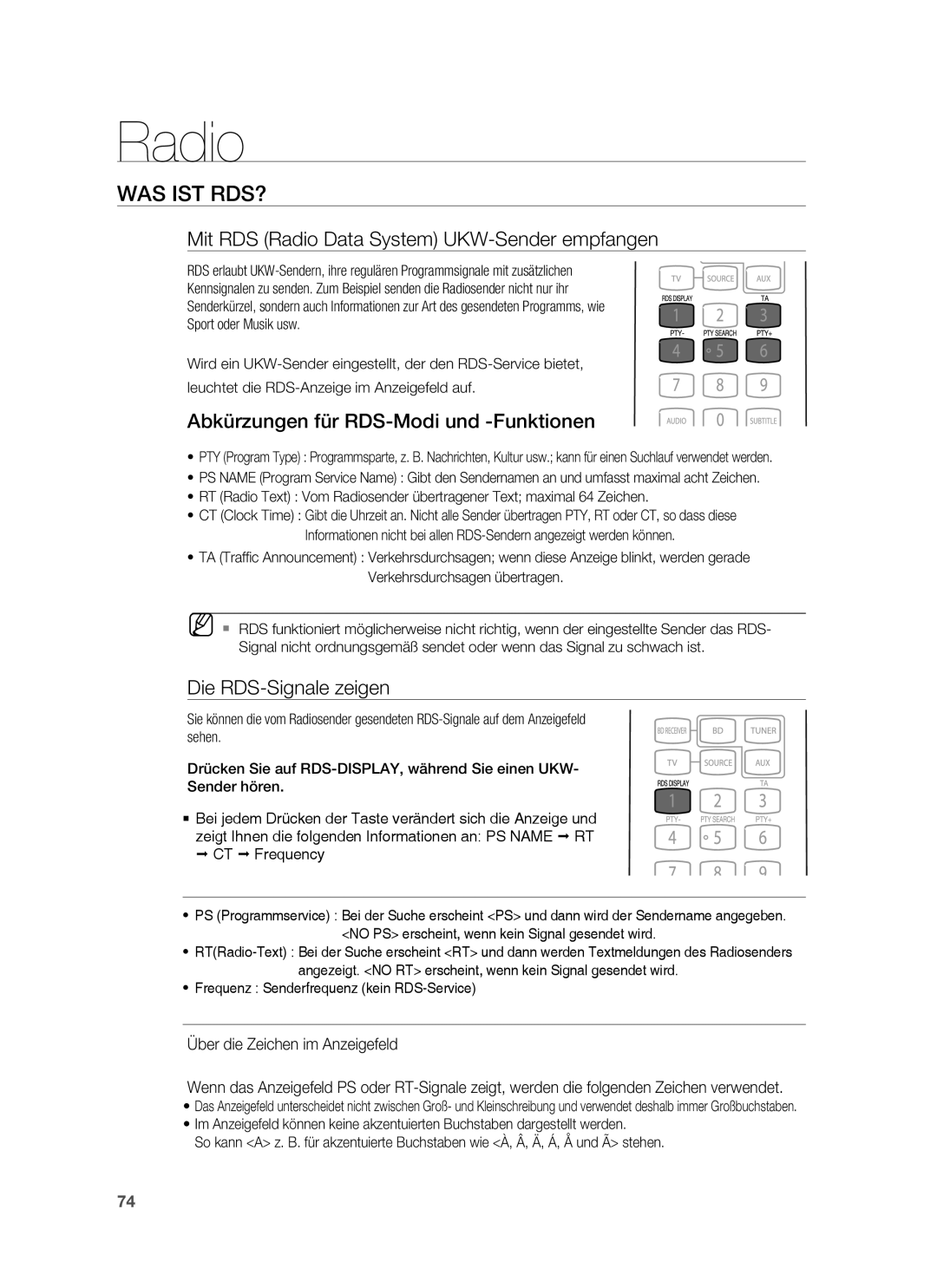 Samsung HT-BD6200R/XEF manual Was Ist Rds?, Mit RDS Radio Data System UKW-Sender empfangen, Die RDS-Signale zeigen 