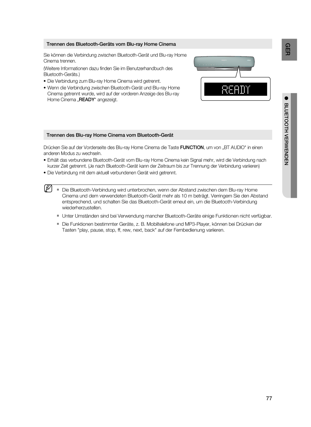 Samsung HT-BD6200R/XEF manual Bluetoothwiedergabevinesrwendenfilms 