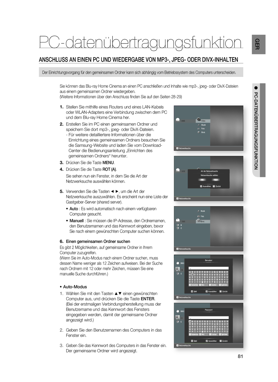 Samsung HT-BD6200R/XEF manual Drücken Sie die Taste Menu Drücken Sie die Taste ROT a, Auto-Modus 