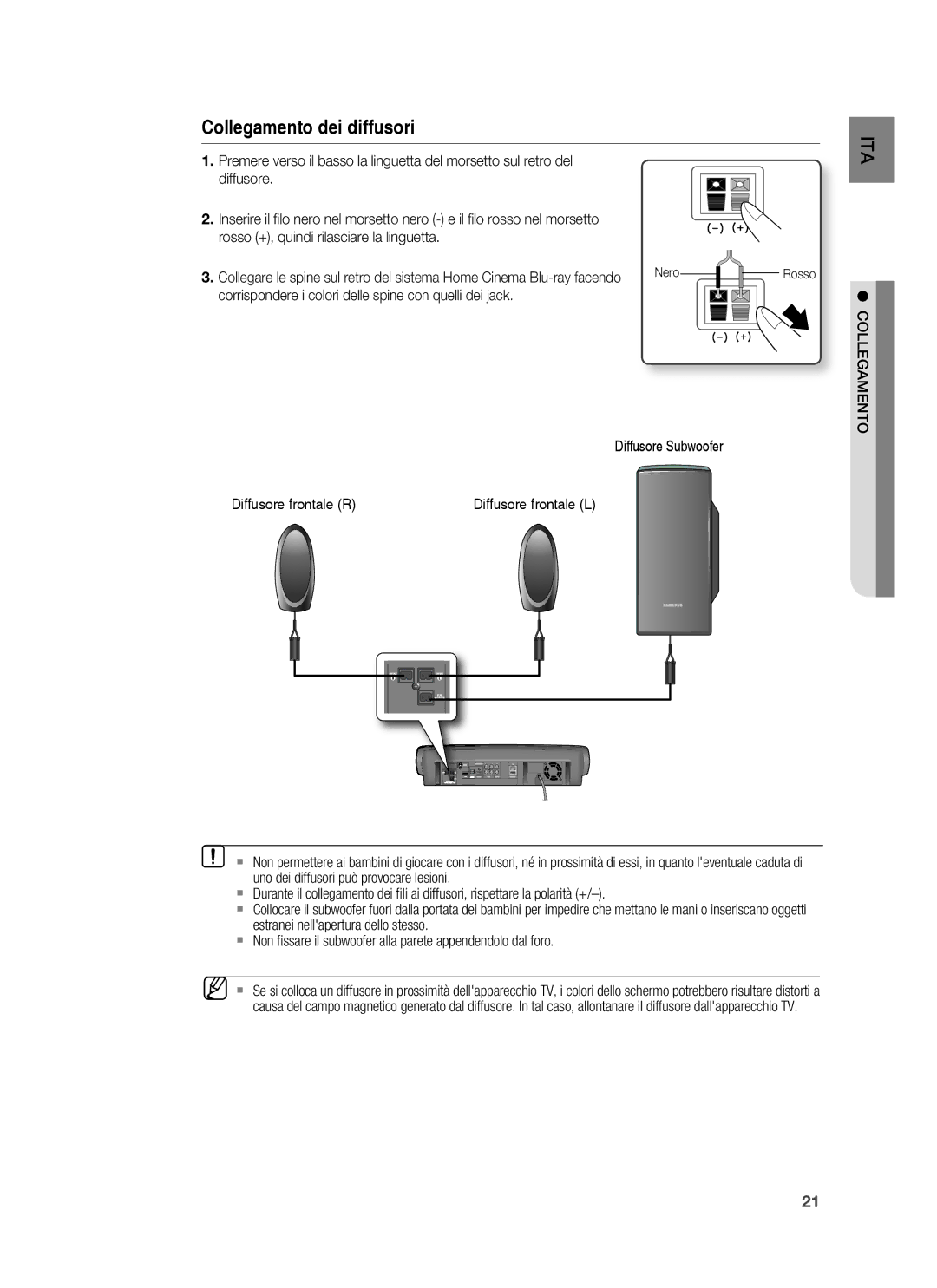 Samsung HT-BD6200R/XET manual Corrispondere i colori delle spine con quelli dei jack, Collegamento 