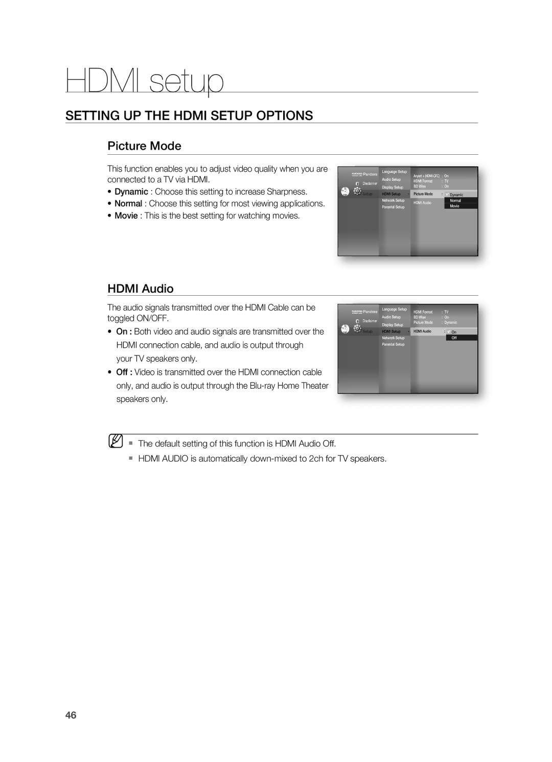 Samsung HT-BD7200 user manual Picture Mode, HdMi audio, Movie This is the best setting for watching movies 