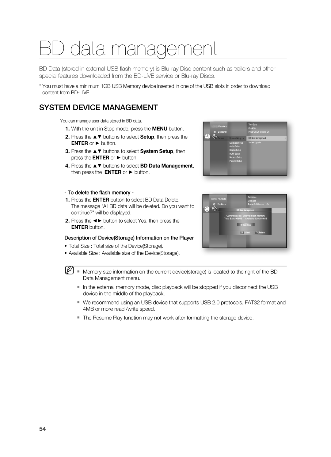 Samsung HT-BD7200 user manual BD data management, System Device Management 