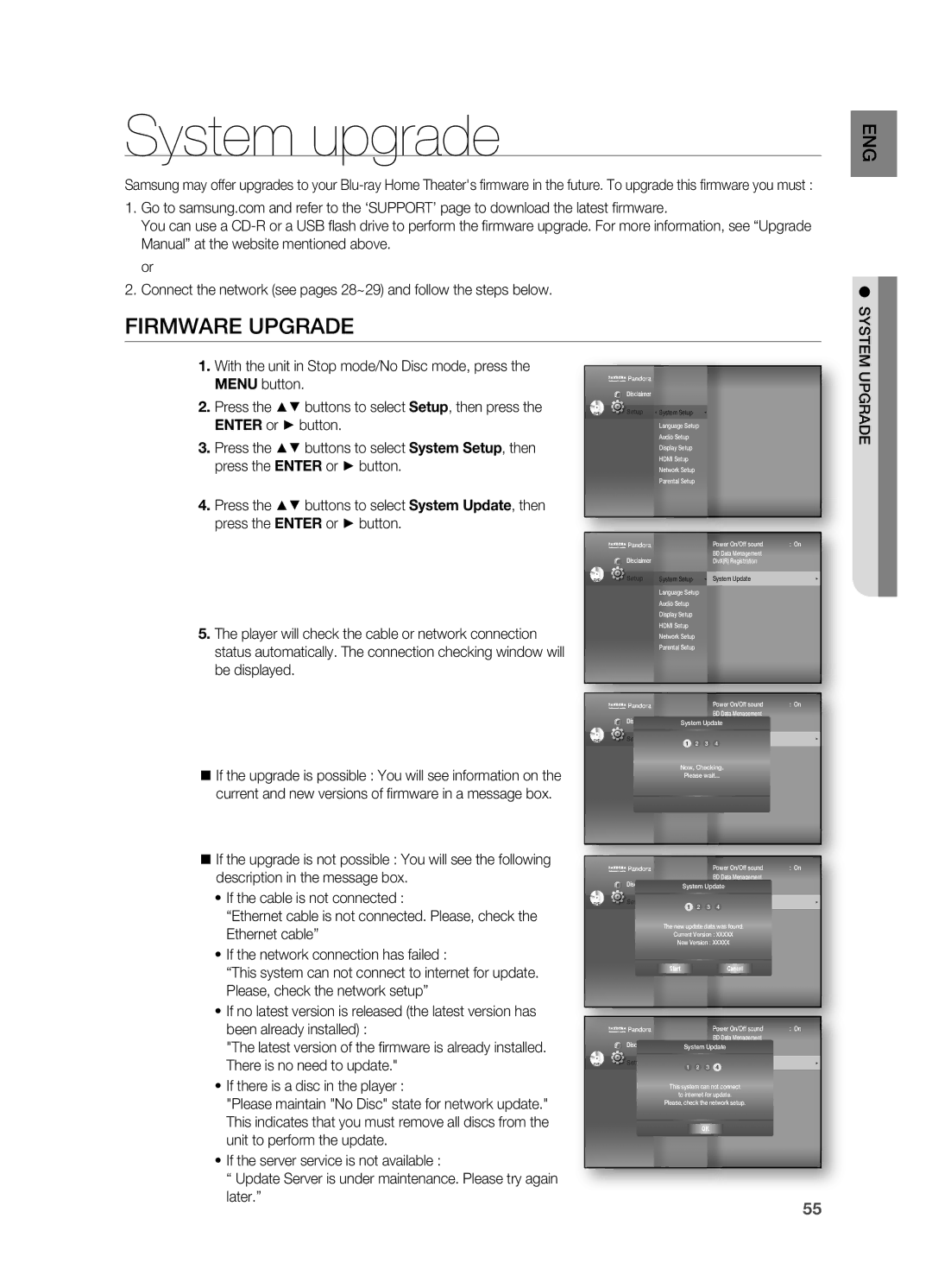 Samsung HT-BD7200 user manual System upgrade, Firmware Upgrade 