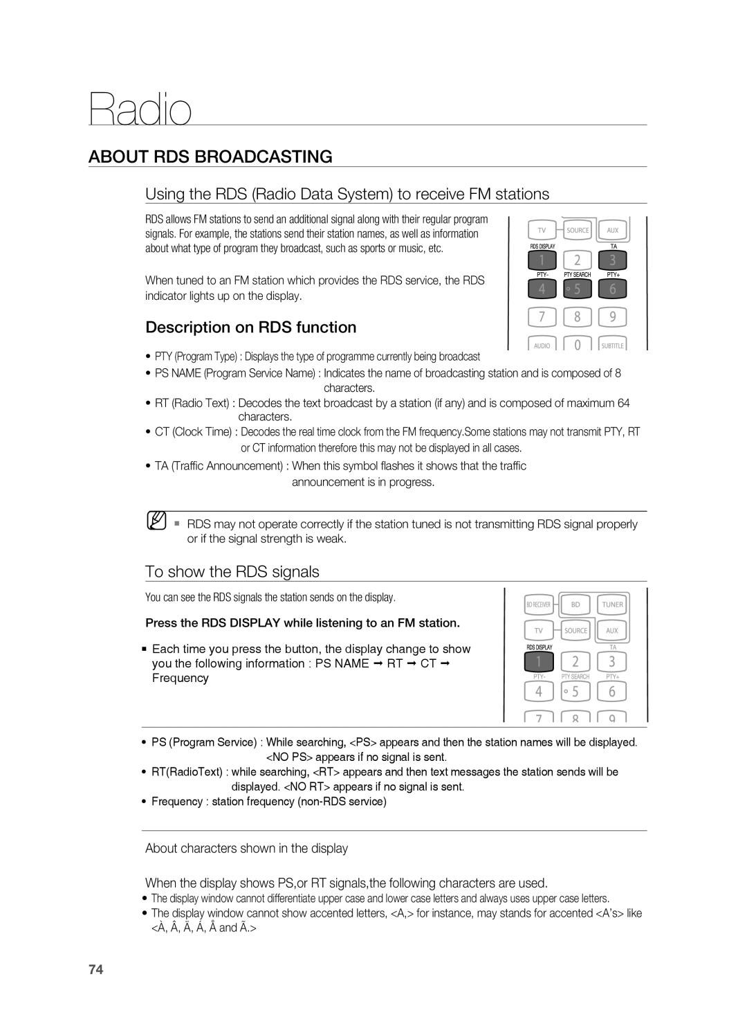 Samsung HT-BD7200R/XEE, HT-BD7200R/EDC manual About RDS broadcasting, Using the RDS Radio Data System to receive FM stations 