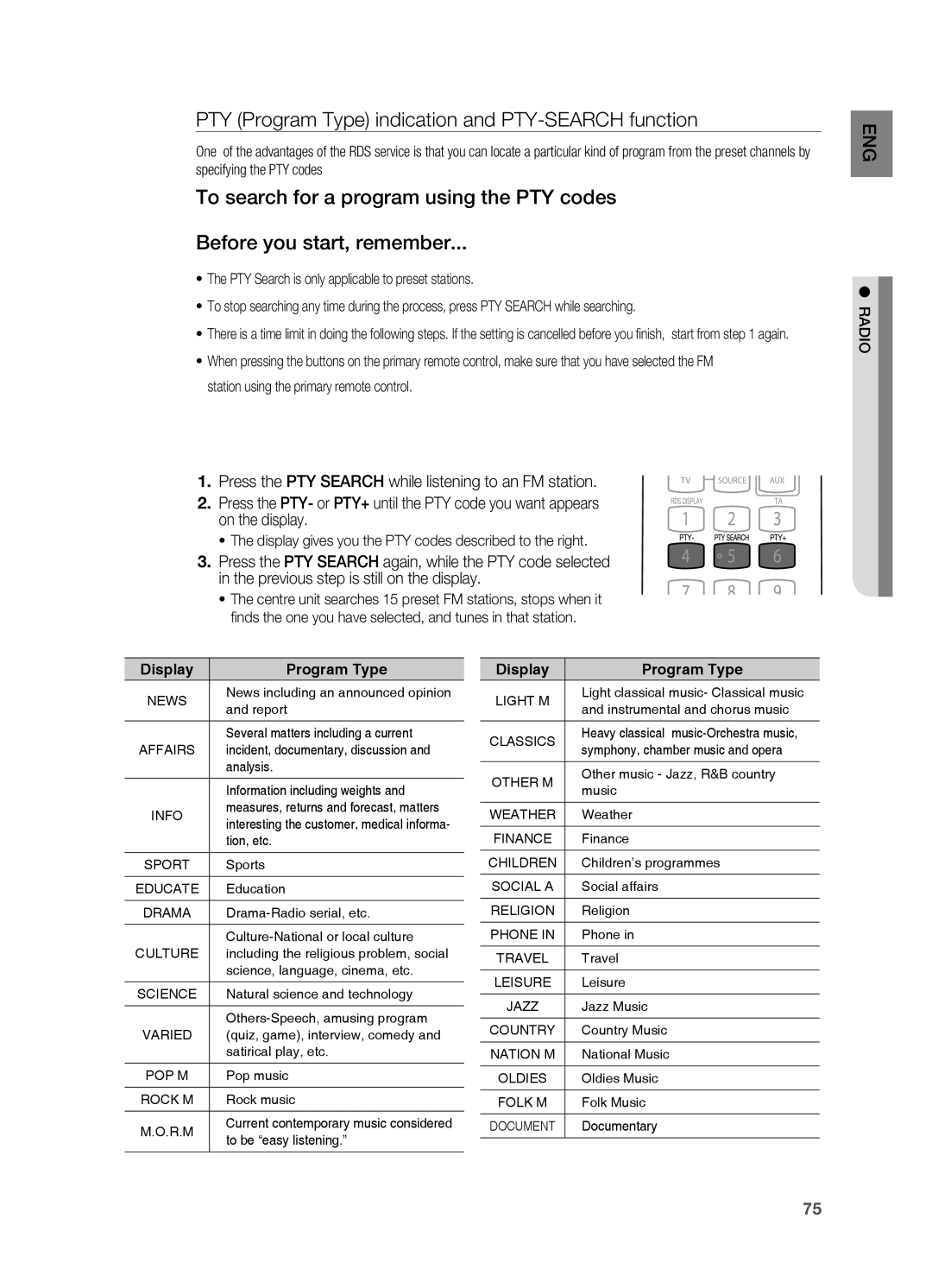 Samsung HT-BD7200R/EDC, HT-BD7200R/XEF, HT-BD7200R/XET manual PTY Program Type indication and PTY-SEARCH function, Iodar 