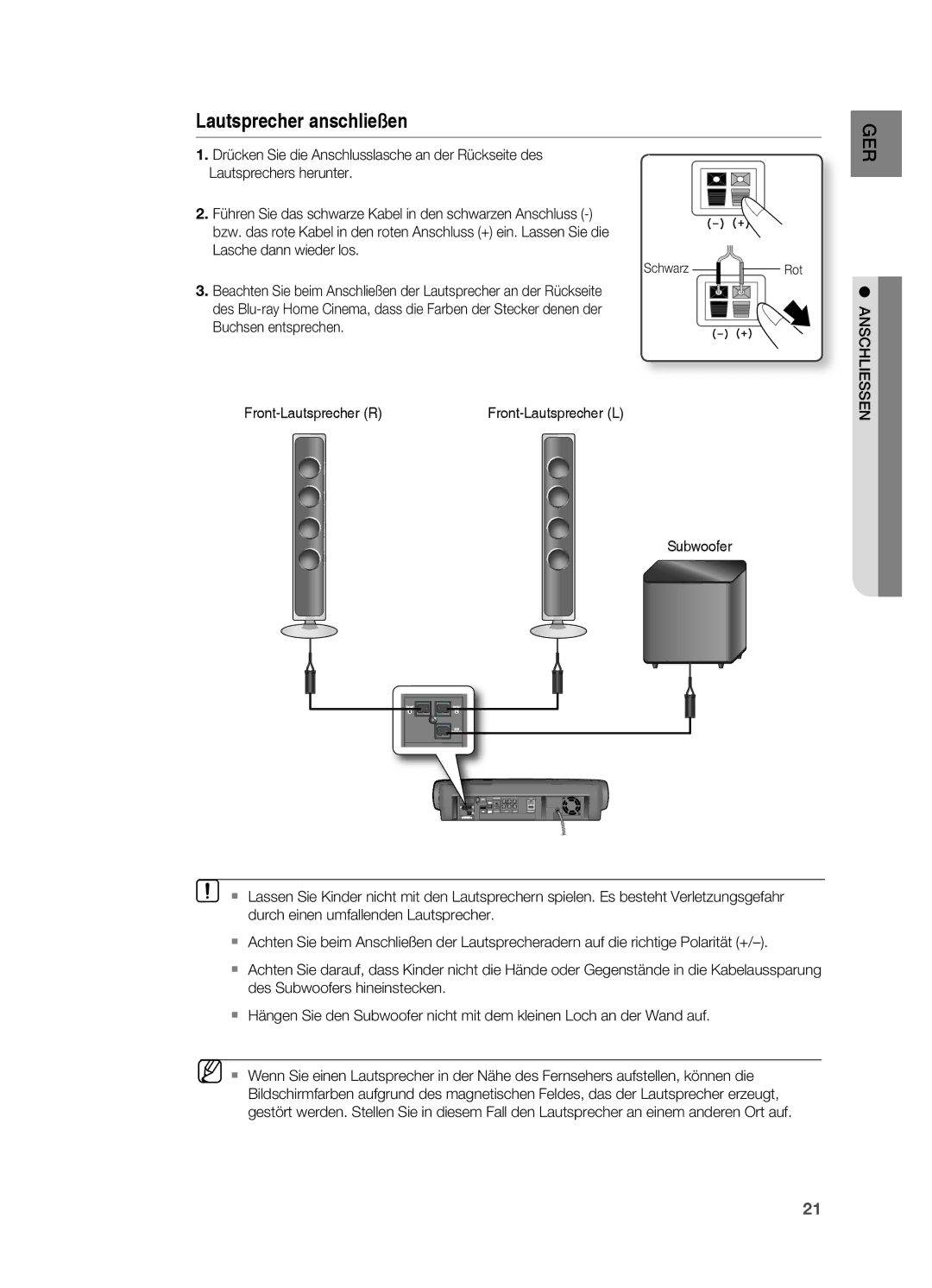 Samsung HT-BD7200R/XEF, HT-BD7200R/EDC manual Lautsprecher anschließen 