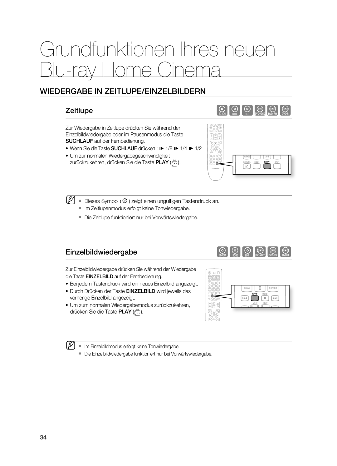 Samsung HT-BD7200R/EDC, HT-BD7200R/XEF manual Wiedergabe in zEITLUPE/EINzELBILDERN, Zeitlupe, EinzelbildwiedergabehgfZCV 