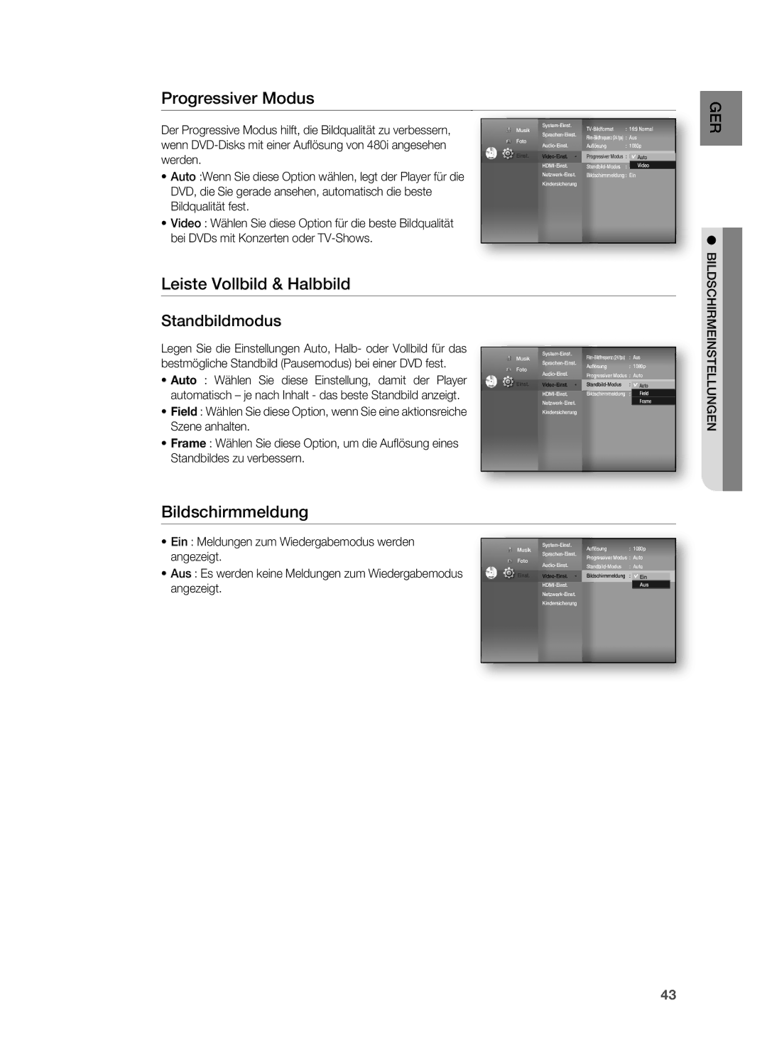 Samsung HT-BD7200R/XEF, HT-BD7200R/EDC manual Progressiver Modus, Bildschirmmeldung 