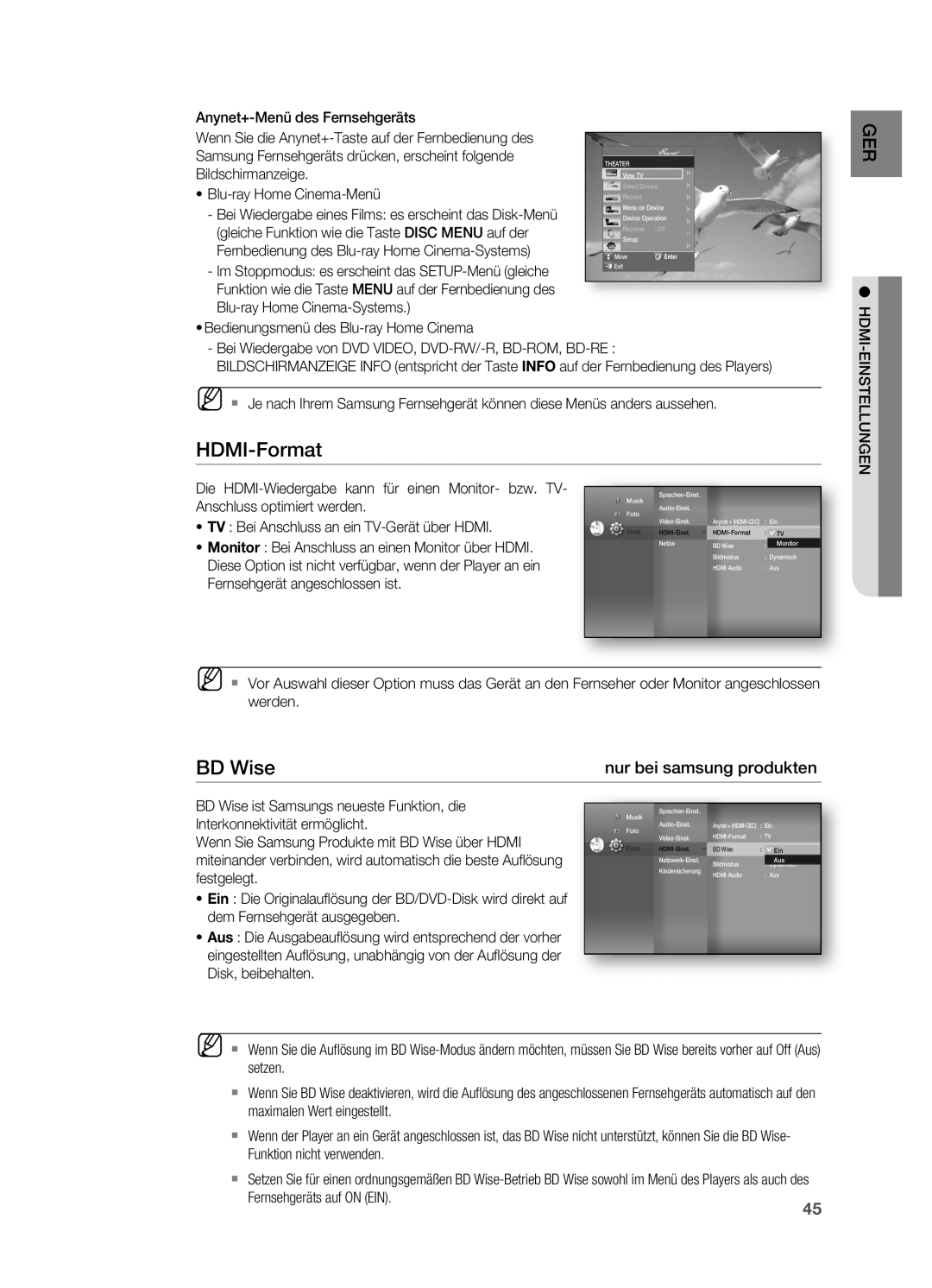 Samsung HT-BD7200R/XEF manual Die HDMI-Wiedergabe kann für einen Monitor- bzw. TV, Anschluss optimiert werden, Festgelegt 