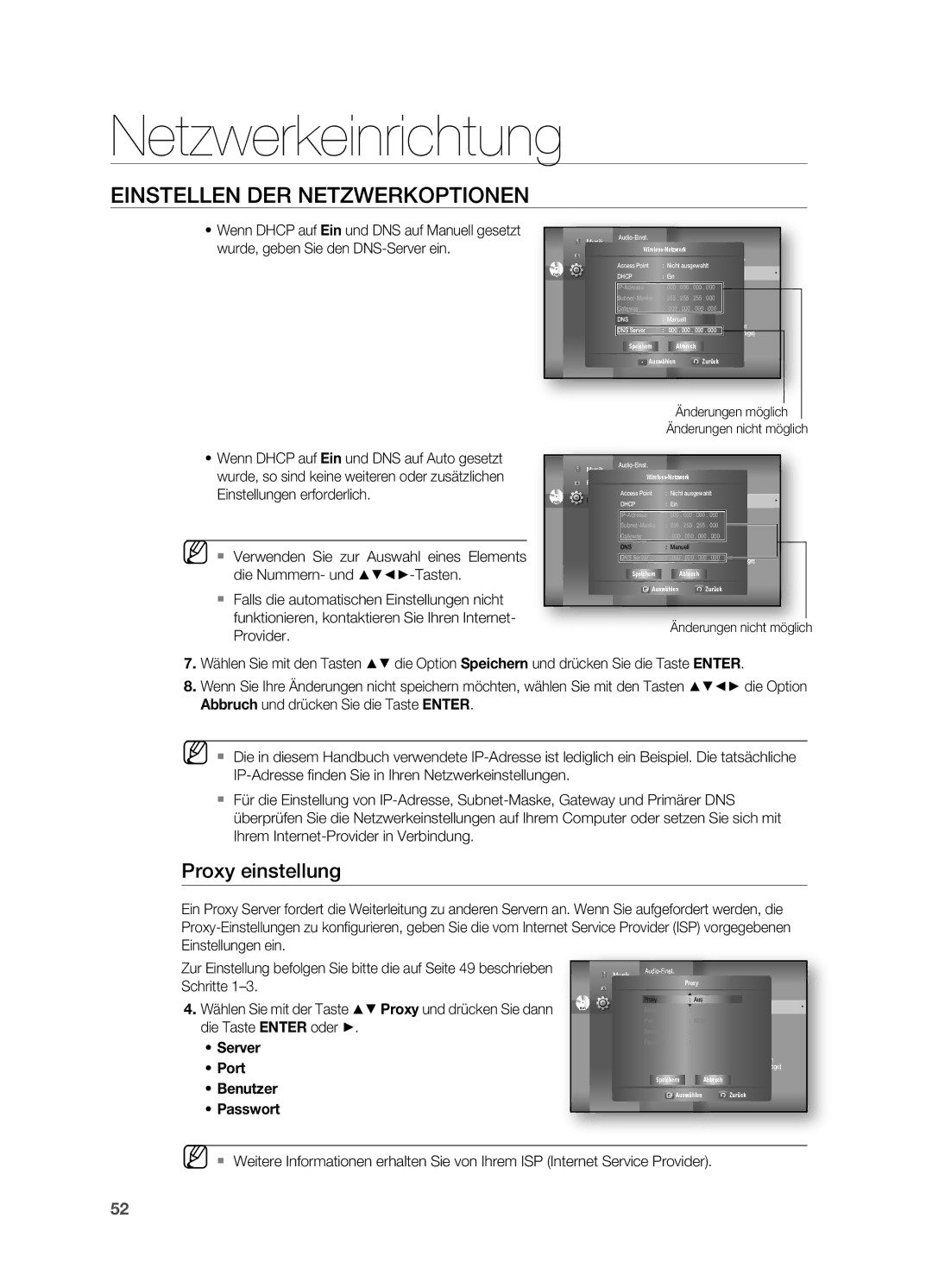 Samsung HT-BD7200R/EDC, HT-BD7200R/XEF manual Proxy einstellung, Video-Einst.Wireless-Netzwerk 