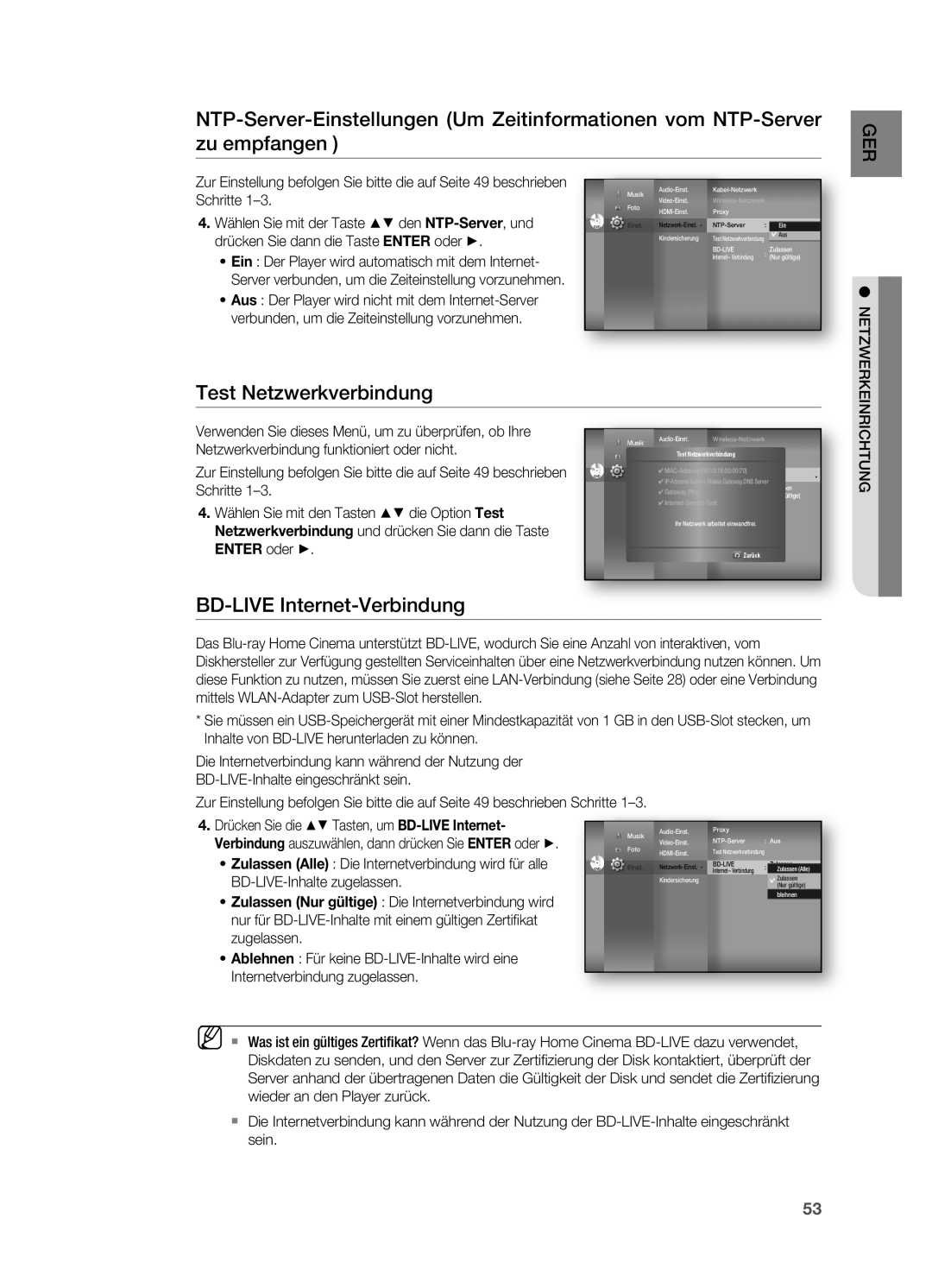 Samsung HT-BD7200R/XEF, HT-BD7200R/EDC manual Test netzwerkverbindung, BD-LIVE Internet-Verbindung 