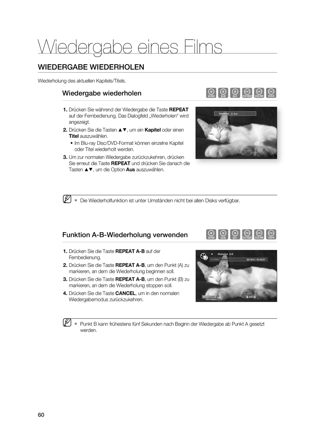 Samsung HT-BD7200R/EDC manual WiEdERGabE WiEdERHolEn, Wiedergabe wiederholen, Funktion a-b-Wiederholung verwenden hgfZCV 