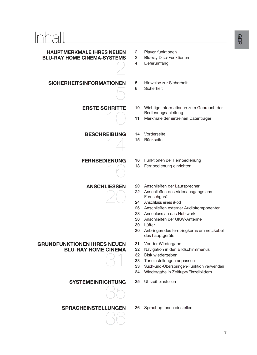 Samsung HT-BD7200R/XEF, HT-BD7200R/EDC manual Inhalt, Player-funktionen, Lieferumfang 