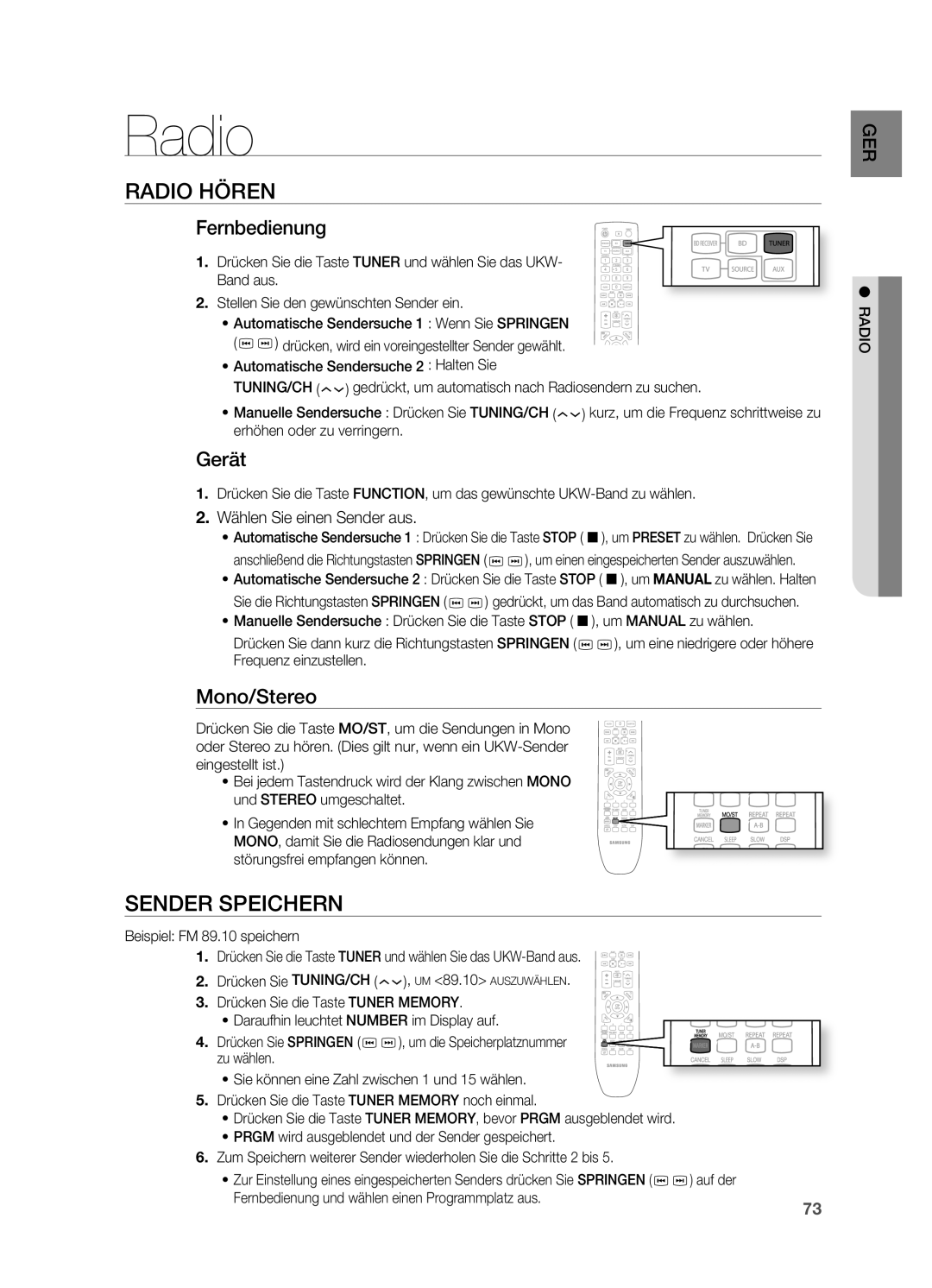 Samsung HT-BD7200R/XEF, HT-BD7200R/EDC manual Radio Hören, Sender Speichern 