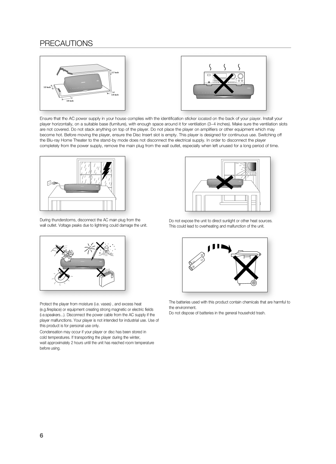 Samsung HT-BD7200R/EDC, HT-BD7200T/XAA, HT-BD7200R/XEE manual PreCaUtiOnS 