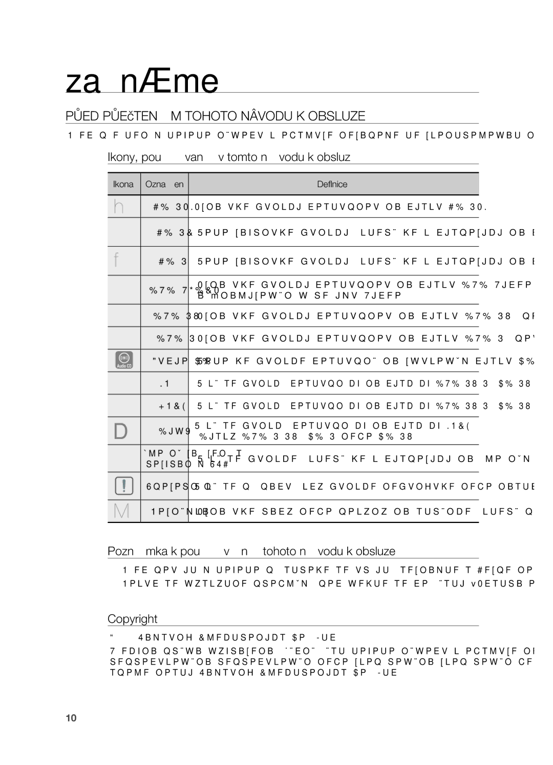 Samsung HT-BD7200R/EDC manual Začínáme, Před přečtením tohoto návodu k obsluze, Ikony, používané v tomto návodu k obsluz 