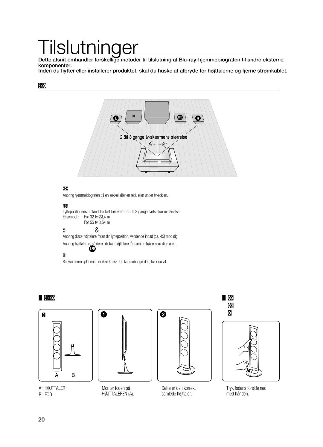 Samsung HT-BD7200R/XEE manual Tilslutninger, Tilslutning af højttalere, Højttaleren, Komponenter 