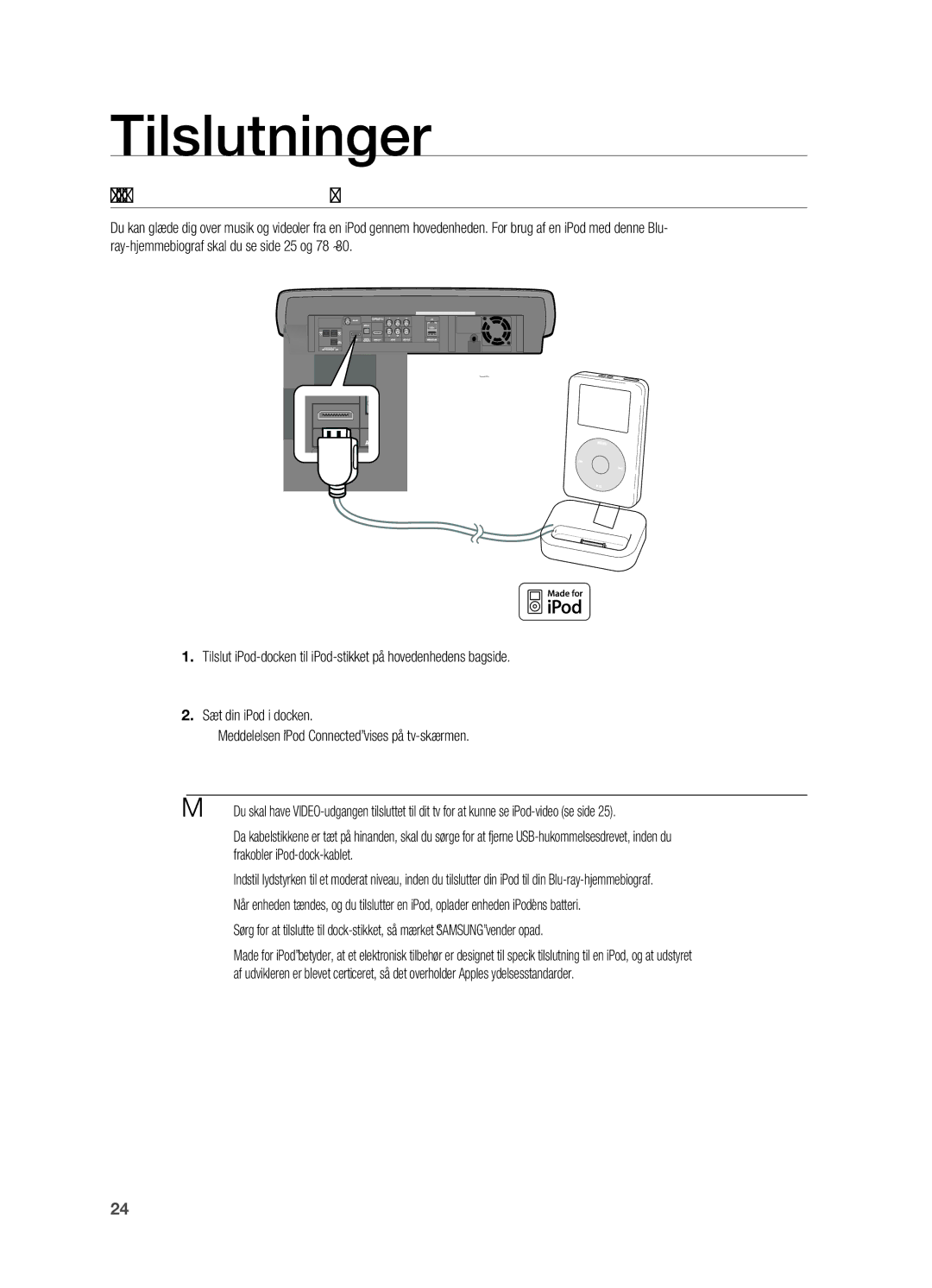 Samsung HT-BD7200R/XEE manual Tilslutning til en ipod 