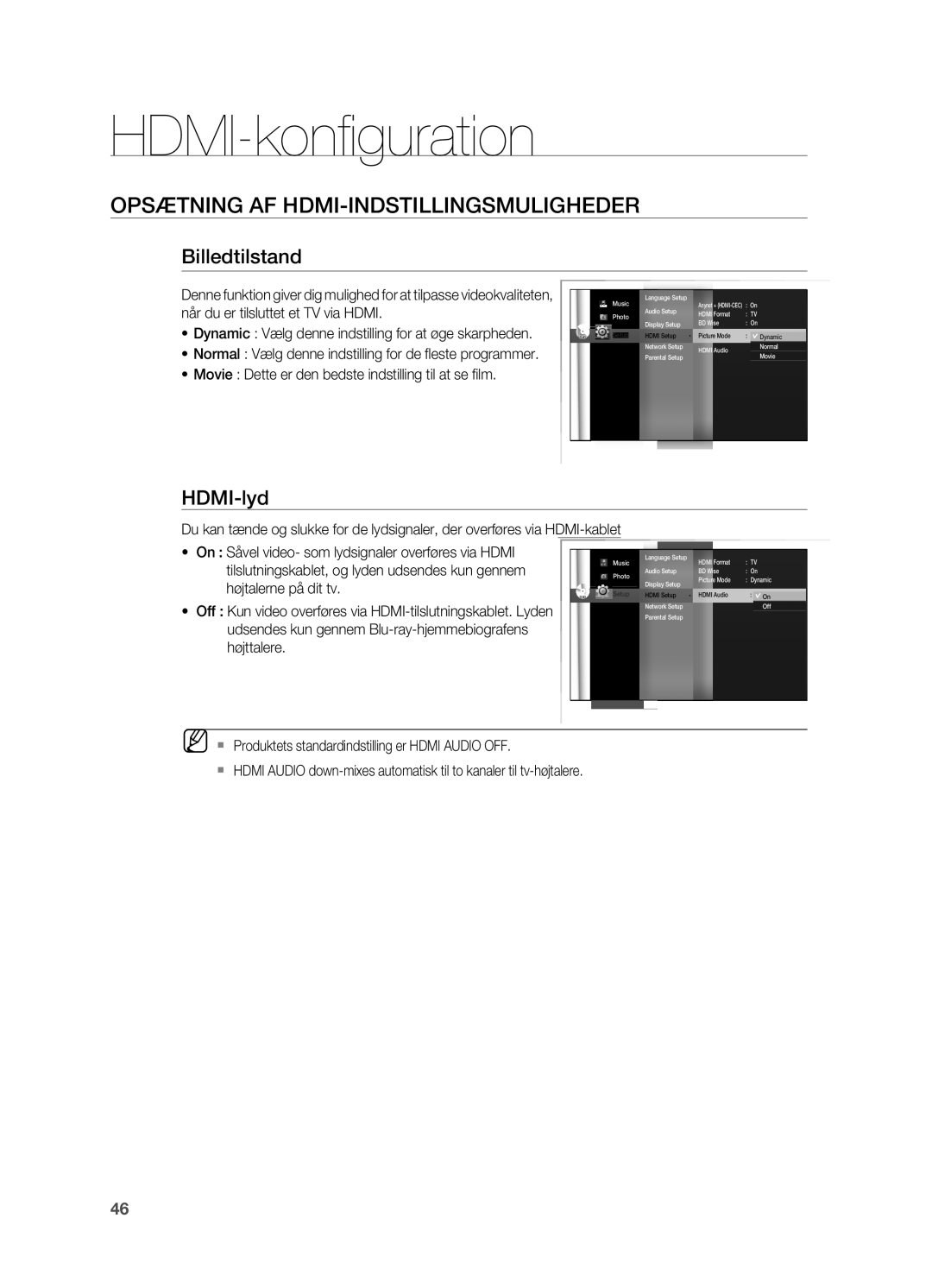 Samsung HT-BD7200R/XEE manual Billedtilstand, Hdmi-lyd 