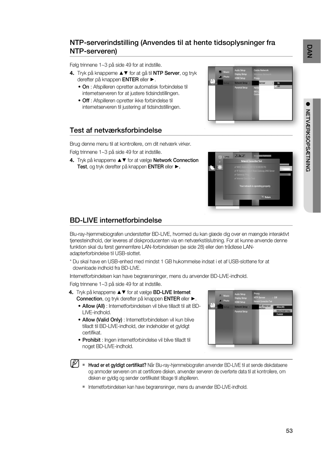 Samsung HT-BD7200R/XEE manual Test af netværksforbindelse, BD-LIVE internetforbindelse 