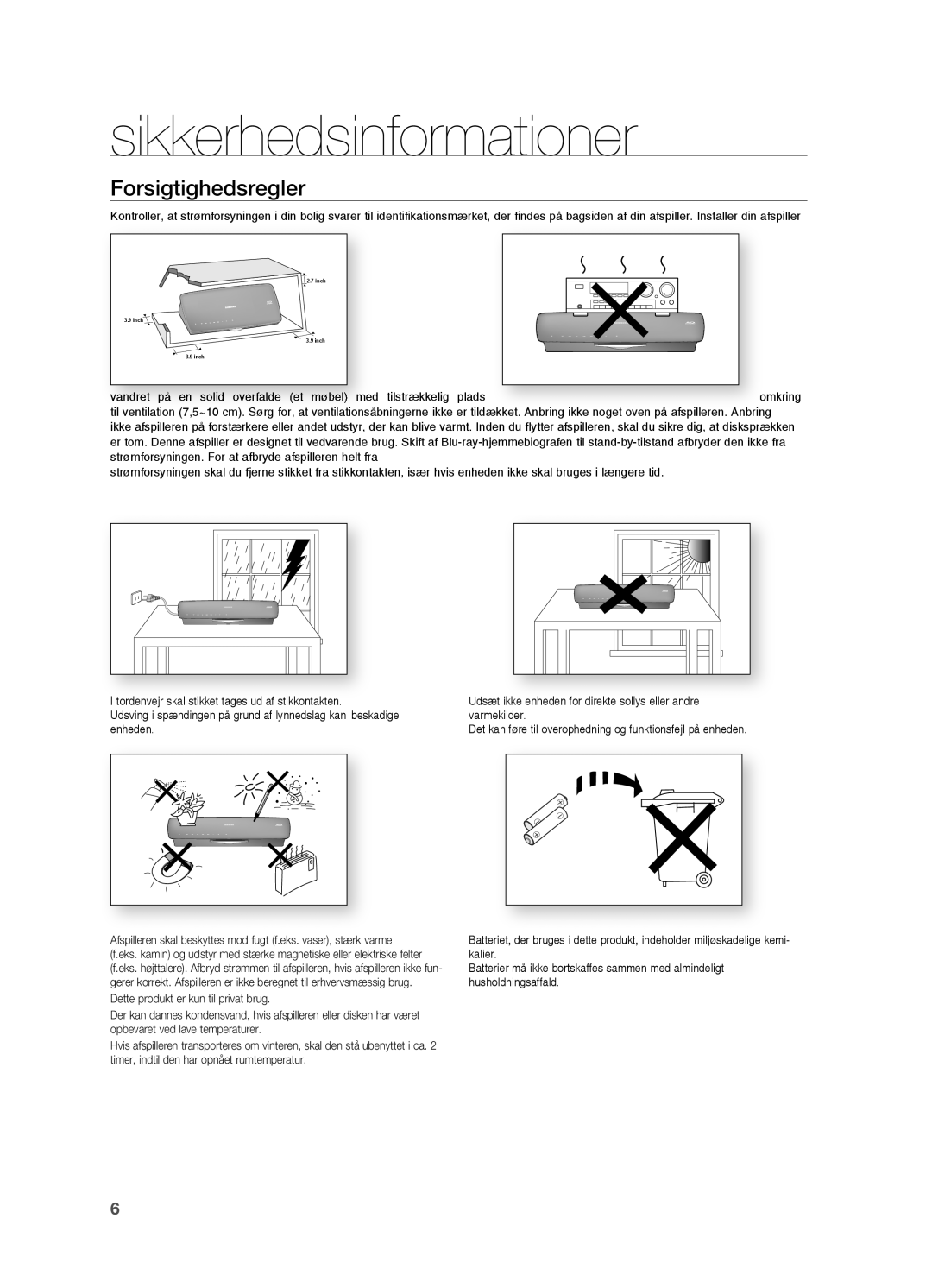 Samsung HT-BD7200R/XEE manual Forsigtighedsregler 