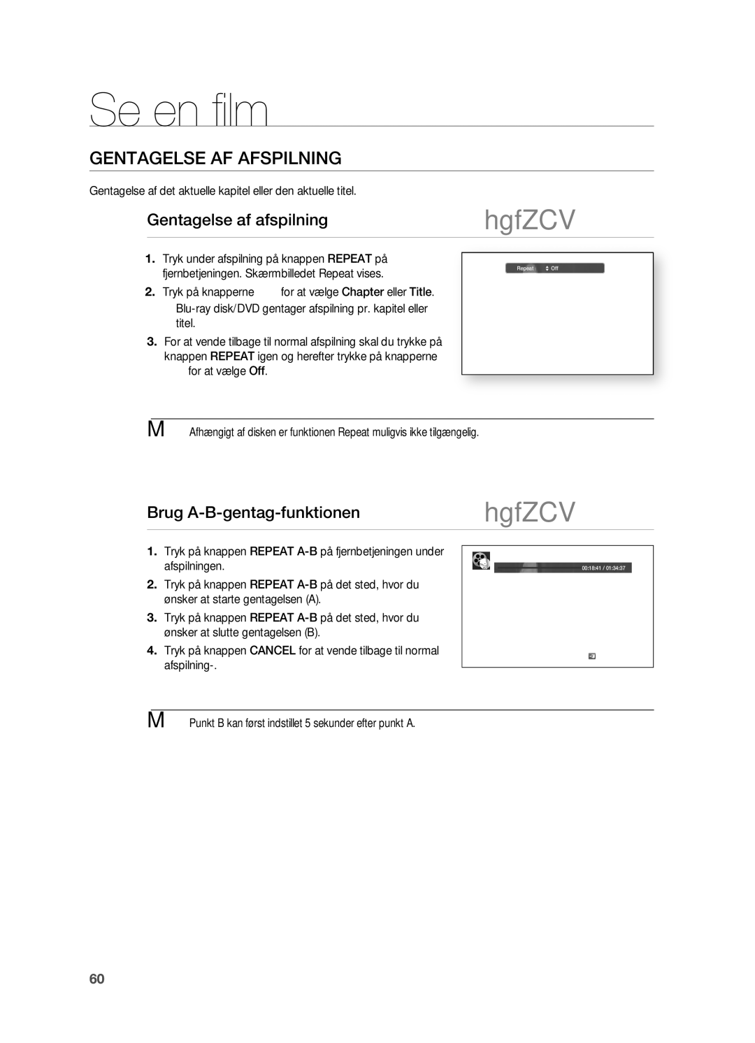 Samsung HT-BD7200R/XEE manual GeNtAgelse Af AfspilNiNg, Gentagelse af afspilning, Brug A-b-gentag-funktionen 