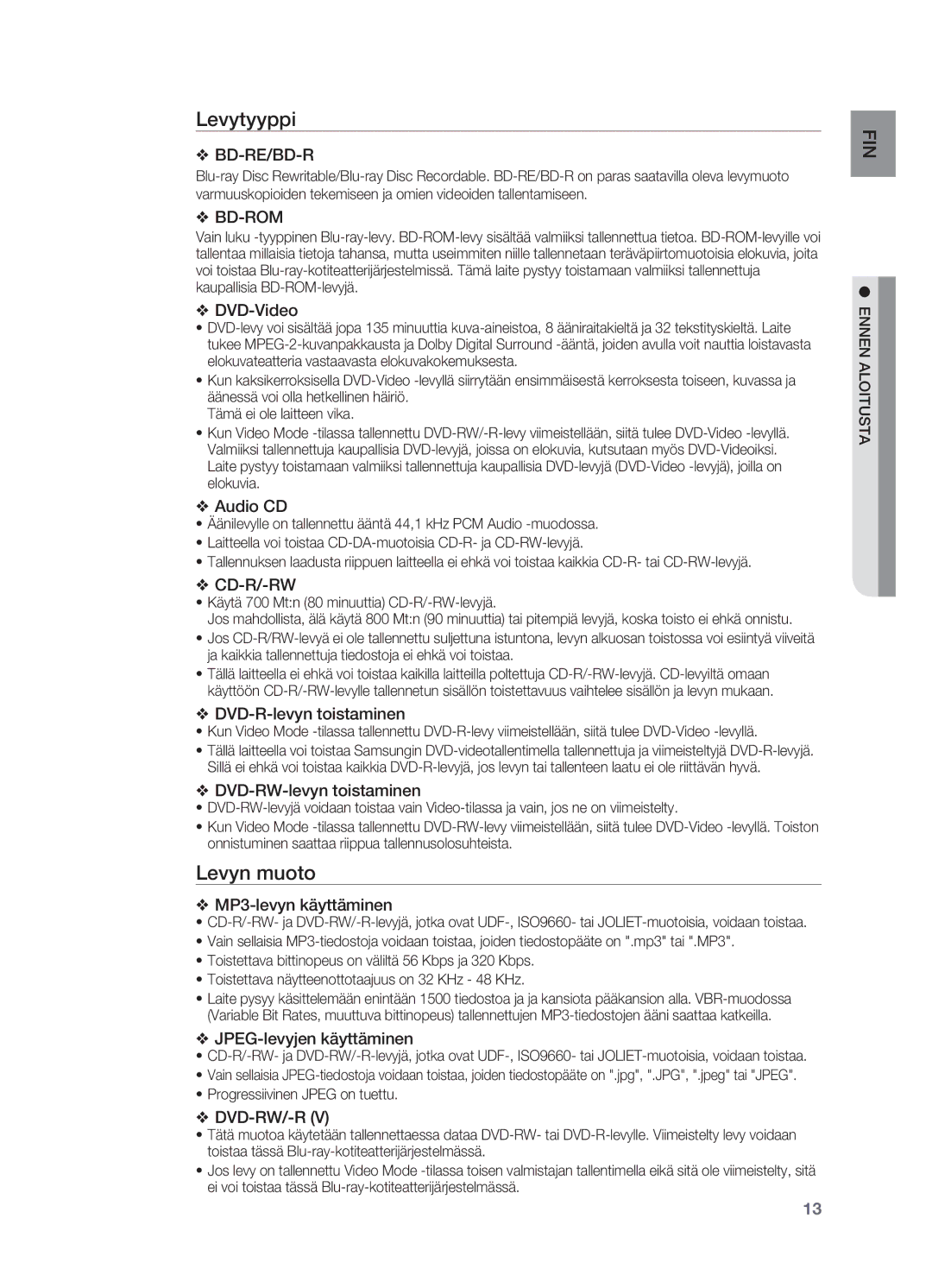 Samsung HT-BD7200R/XEE manual Levytyyppi, Levyn muoto 