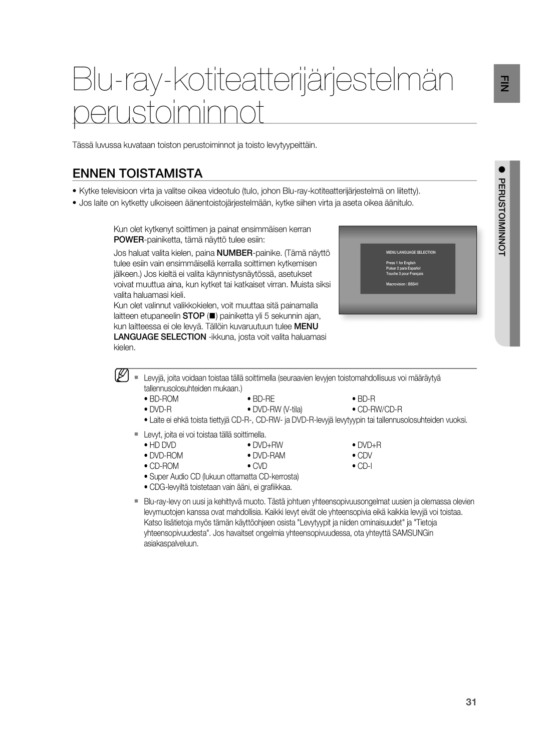 Samsung HT-BD7200R/XEE manual Ennen toiStamiSta, Hd Dvd Dvd+Rw, Dvd-Rom Dvd-Ram Cdv Cd-Rom Cvd 