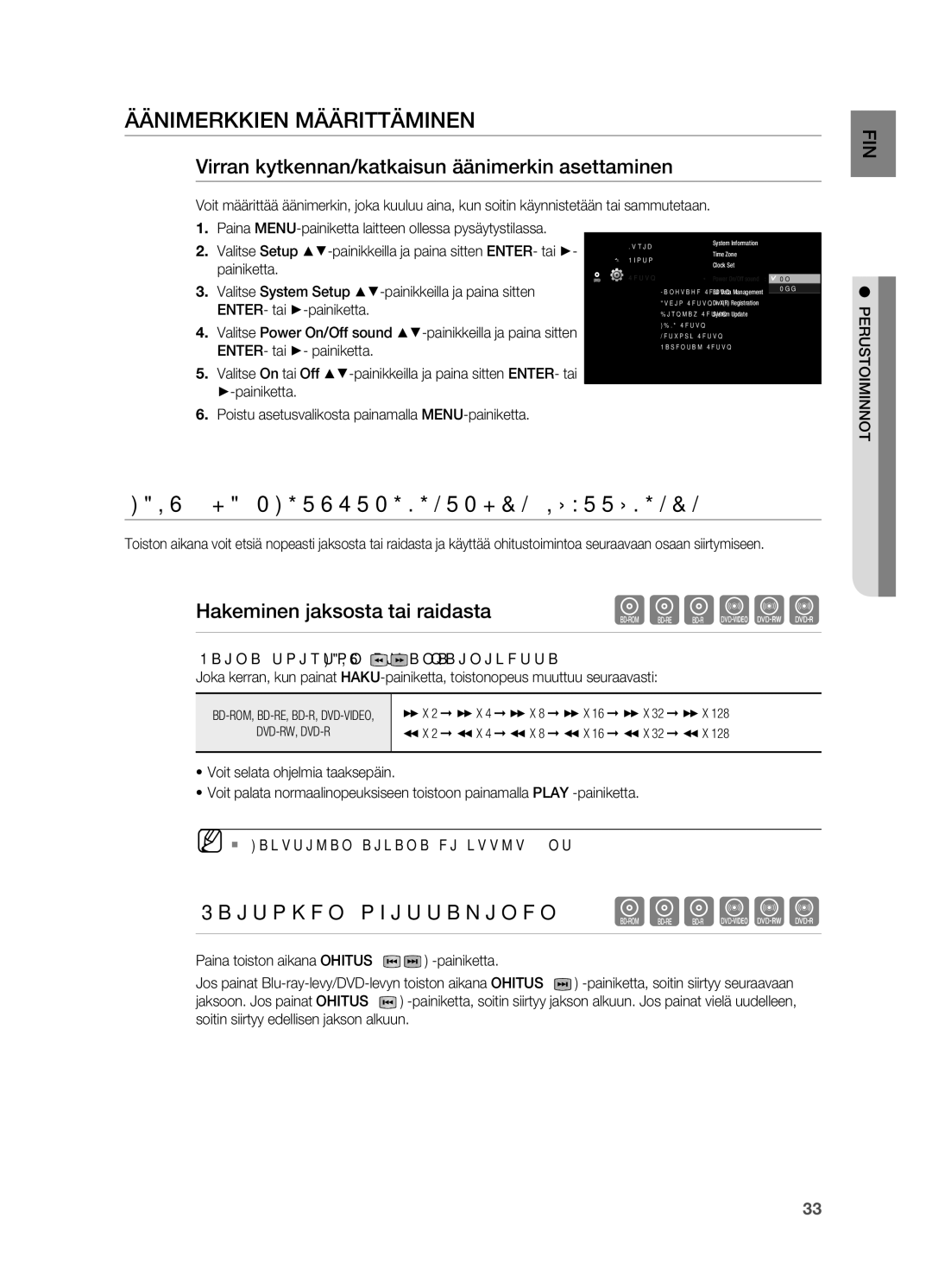 Samsung HT-BD7200R/XEE ÄänimeRkkien määRittäminen, HaKu- ja ohiTuSToiMinTojen KÄyTTÄMinen, Hakeminen jaksosta tai raidasta 