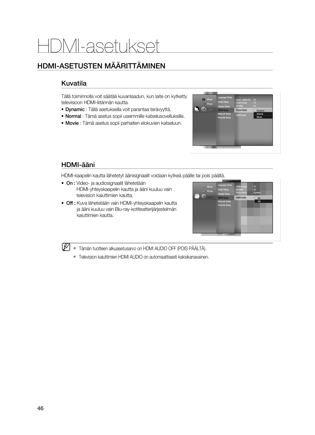 Samsung HT-BD7200R/XEE manual Kuvatila, Hdmi-ääni 