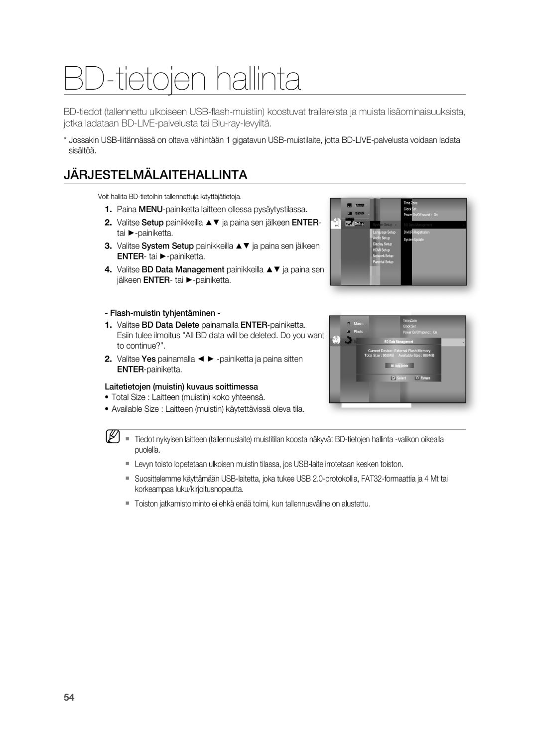 Samsung HT-BD7200R/XEE manual BD-tietojen hallinta, JäRJestelmälaitehallinta 