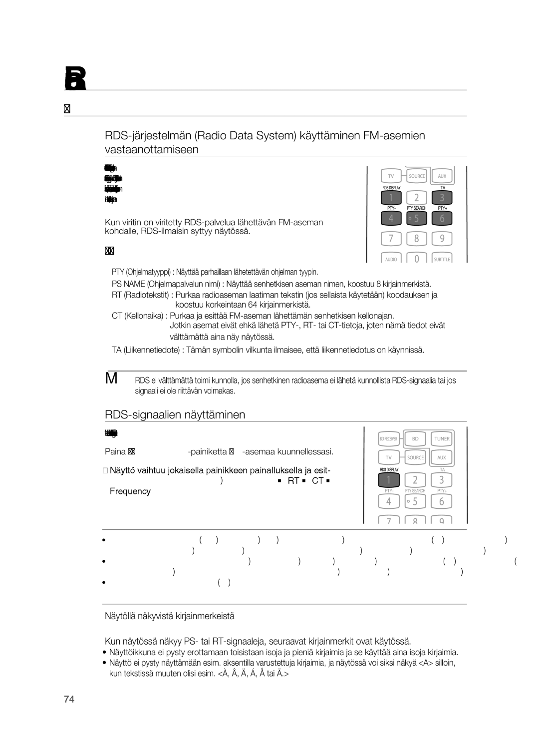 Samsung HT-BD7200R/XEE manual RDS-lähetyksistä, RDS-toiminnon kuvaus, RDS-signaalien näyttäminen 